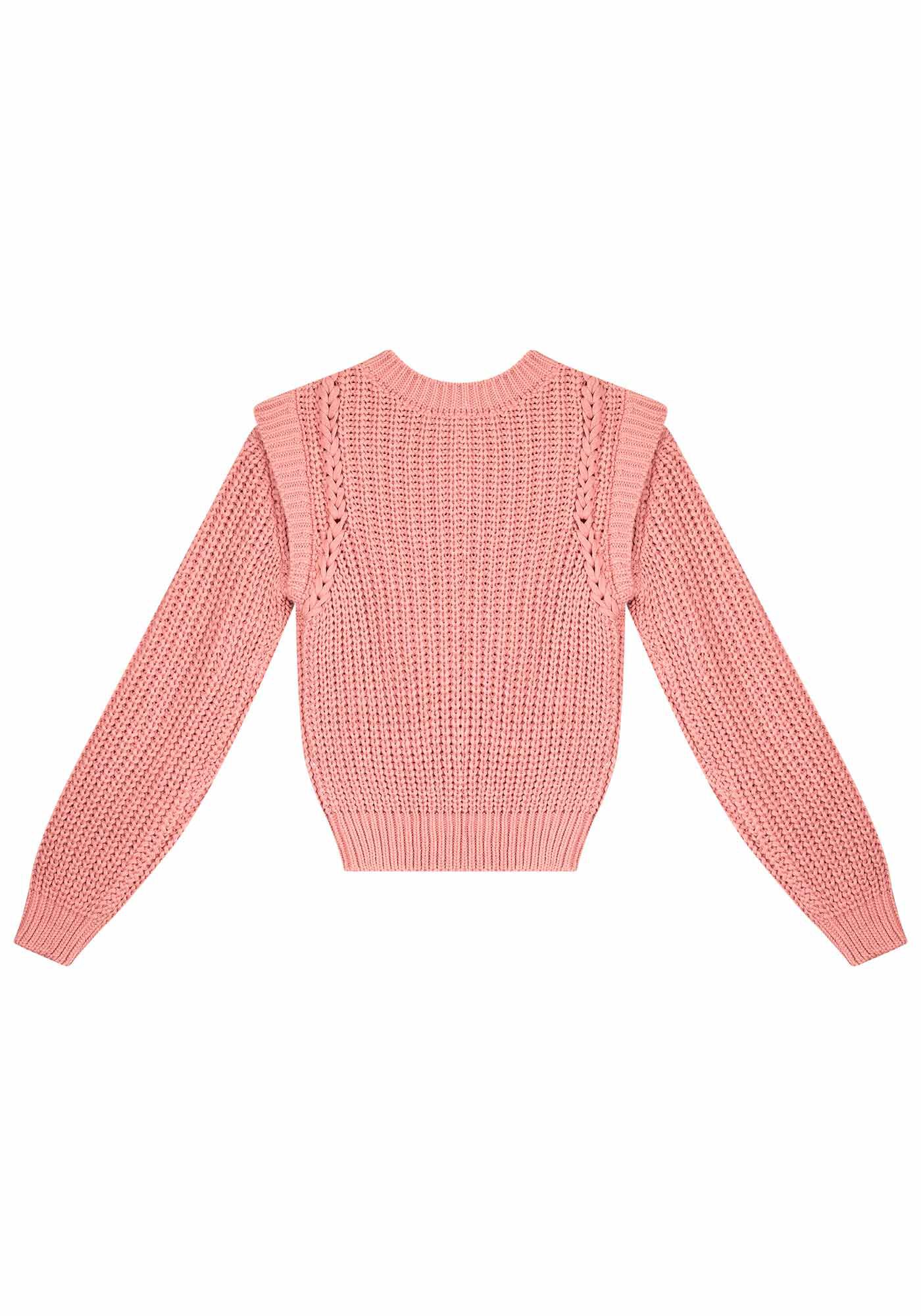 Blus&atilde;o Manga Longa em Tric&ocirc; com Recorte Ombros, SALMAO SENSACAO, large.