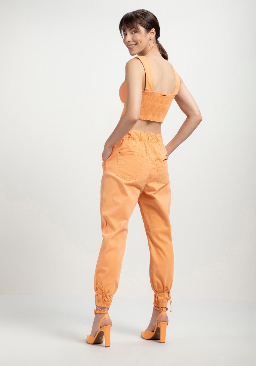 Blusa Sarja Cropped Corset com Decote Quadrado, LARANJA ARANCIATA. Blusa Sarja Cropped Corset com Decote Quadrado, LARANJA ARANCIATA, large.