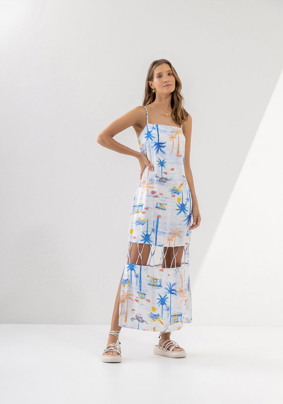 Vestido Midi Reto Estampado com Cut Out, LIO BEACH, large.