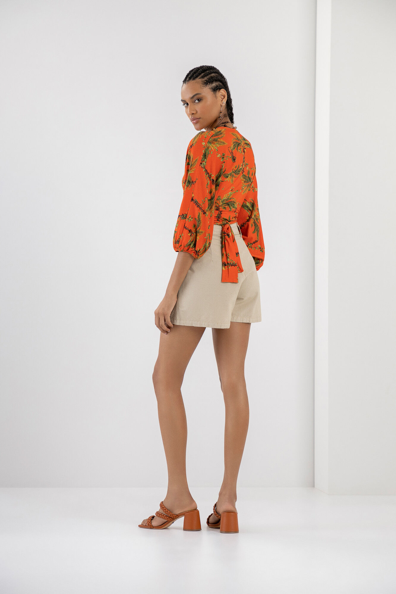 Blusa Manga 3/4 Estampada com Amarra&ccedil;&atilde;o, INAJA, large.