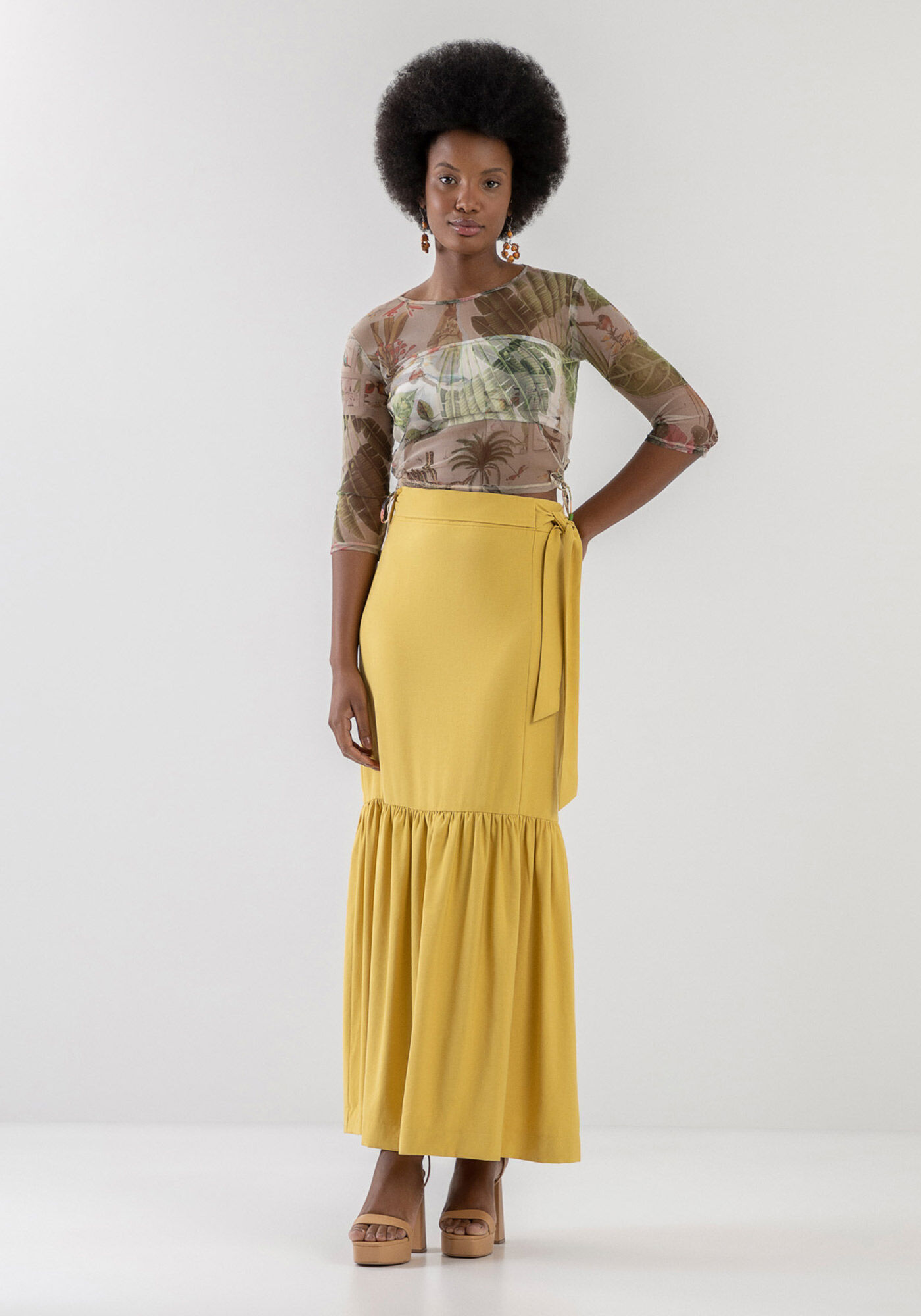 Blusa Manga 3/4 em Tule Estampado com Top, , large.