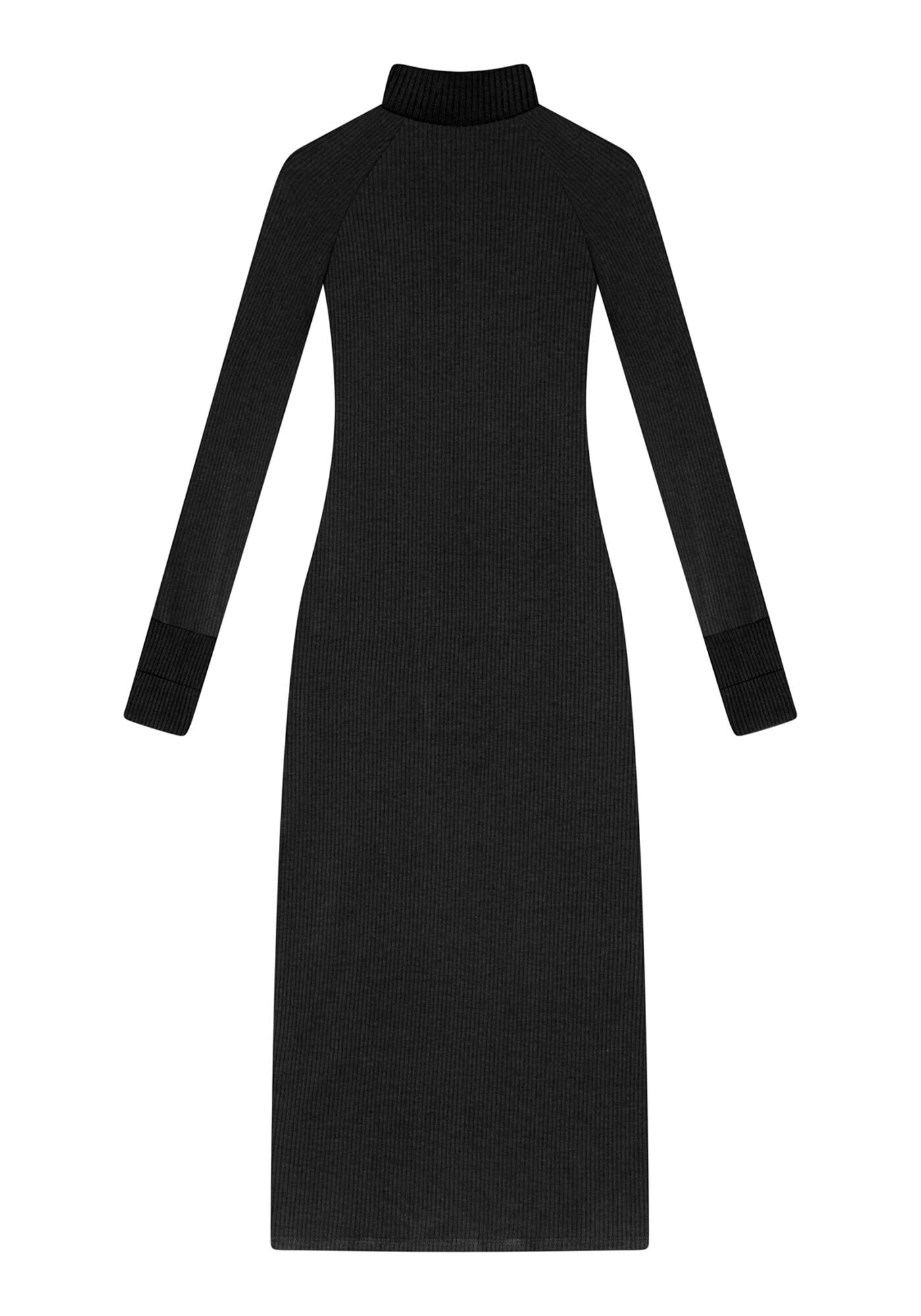 Vestido Manga Longa M&iacute;di Canelado, PRETO, large.