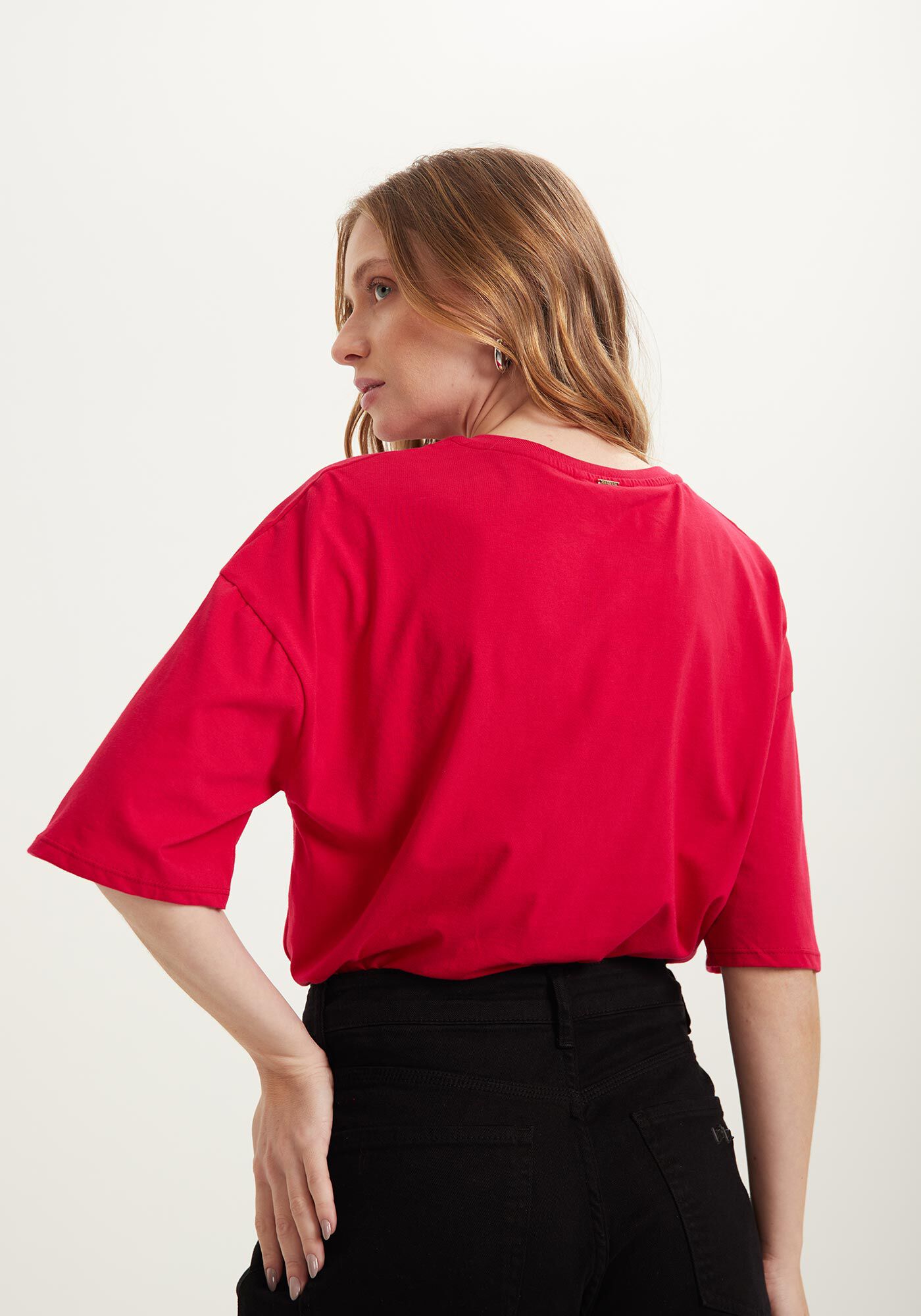 Blusa T-shirt Com Estampa Em Malha De Algod&atilde;o Penteado, VERMELHO PASSION, large.