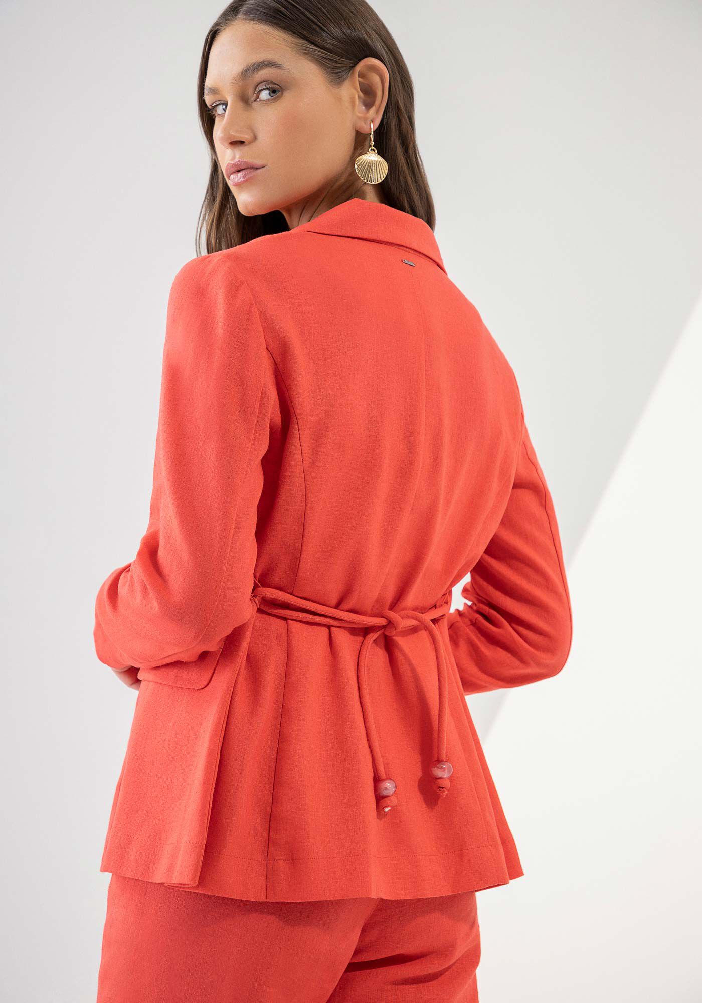 Blazer Alfaiataria em Linho com Cinto, VERMELHO RED HOT, large.