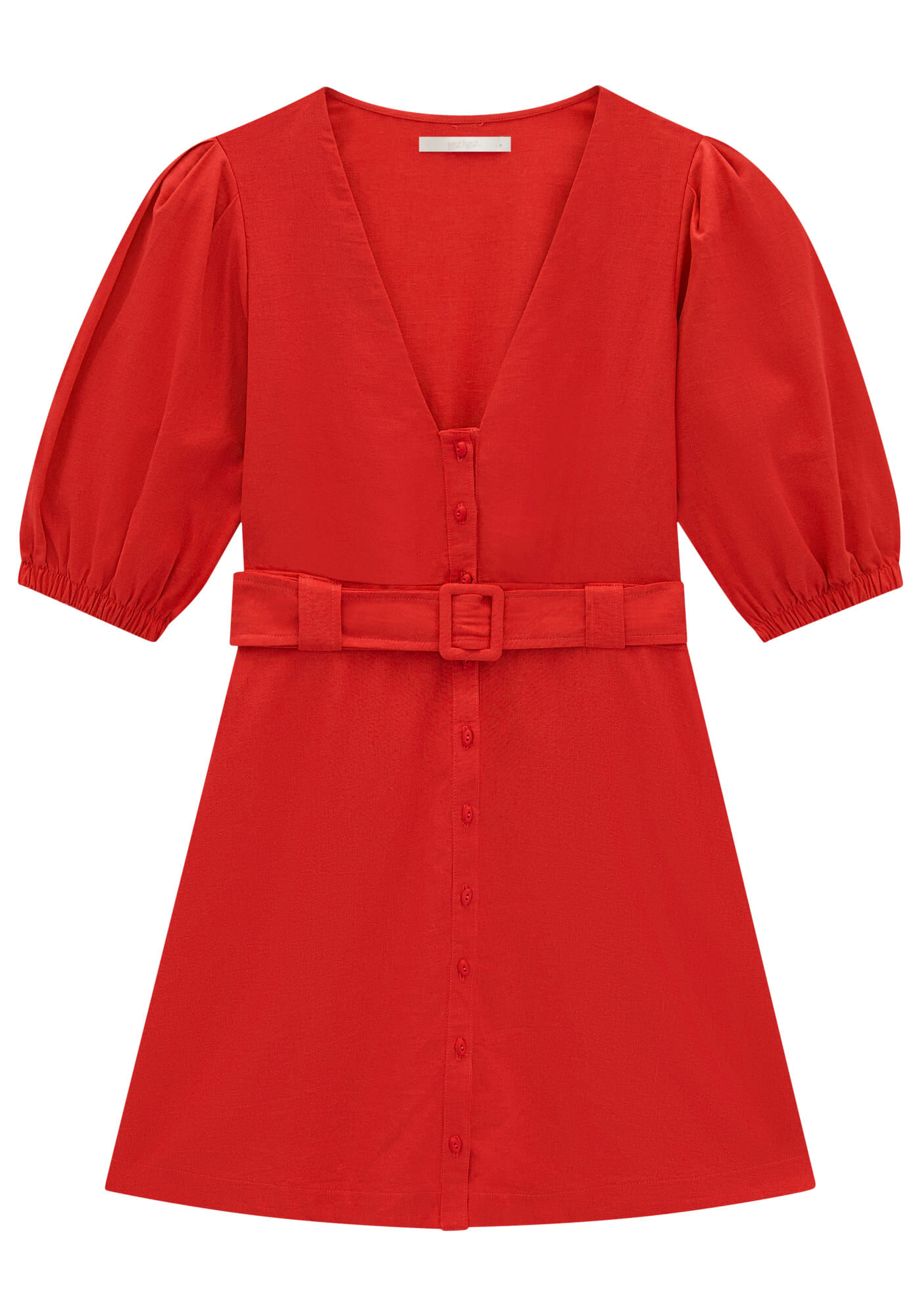 Vestido Curto em Linho com Cinto, , large.