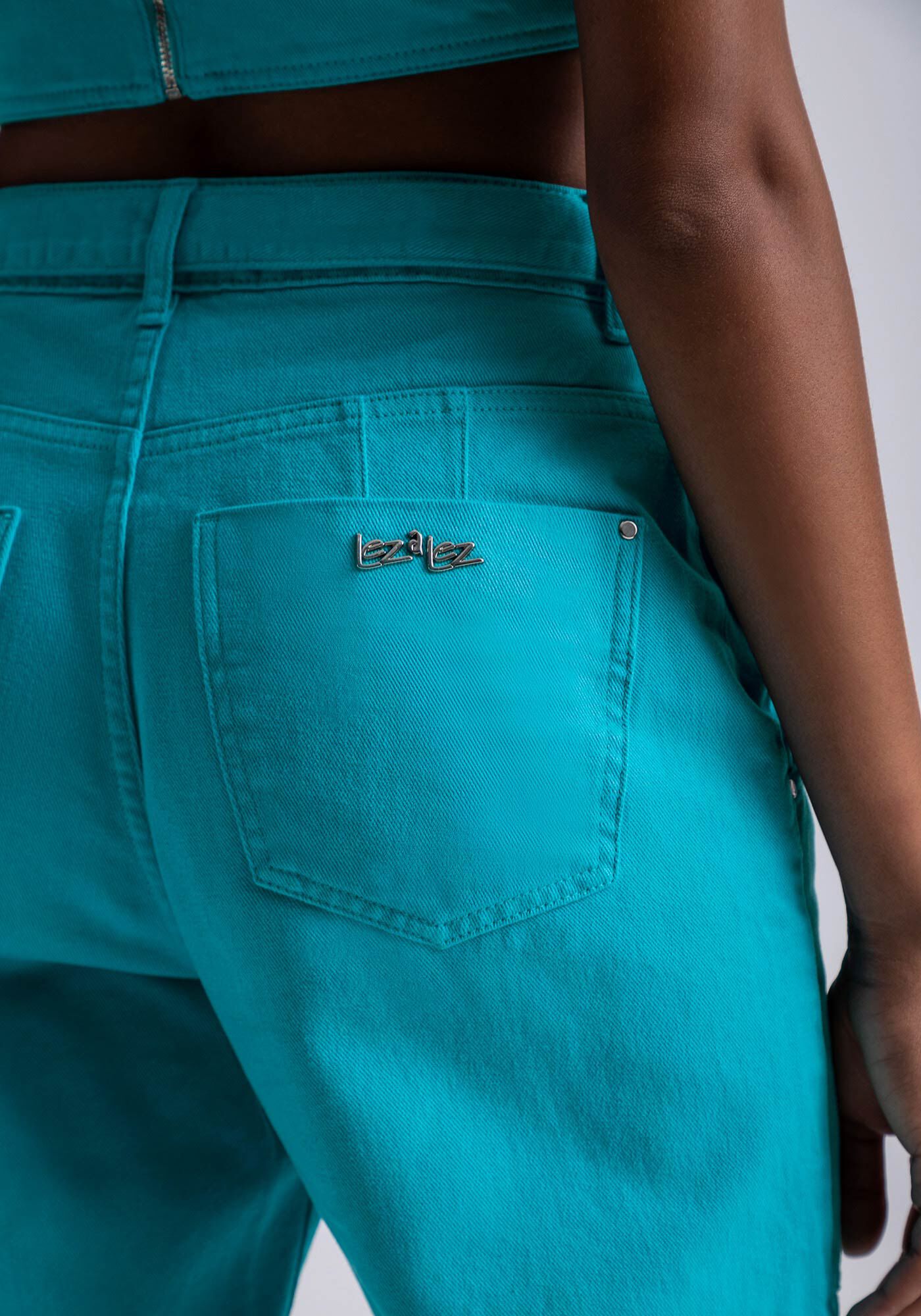 Cal&ccedil;a Sarja Mom Cintura Super Alta com Cinto, AZUL HENNA, large.