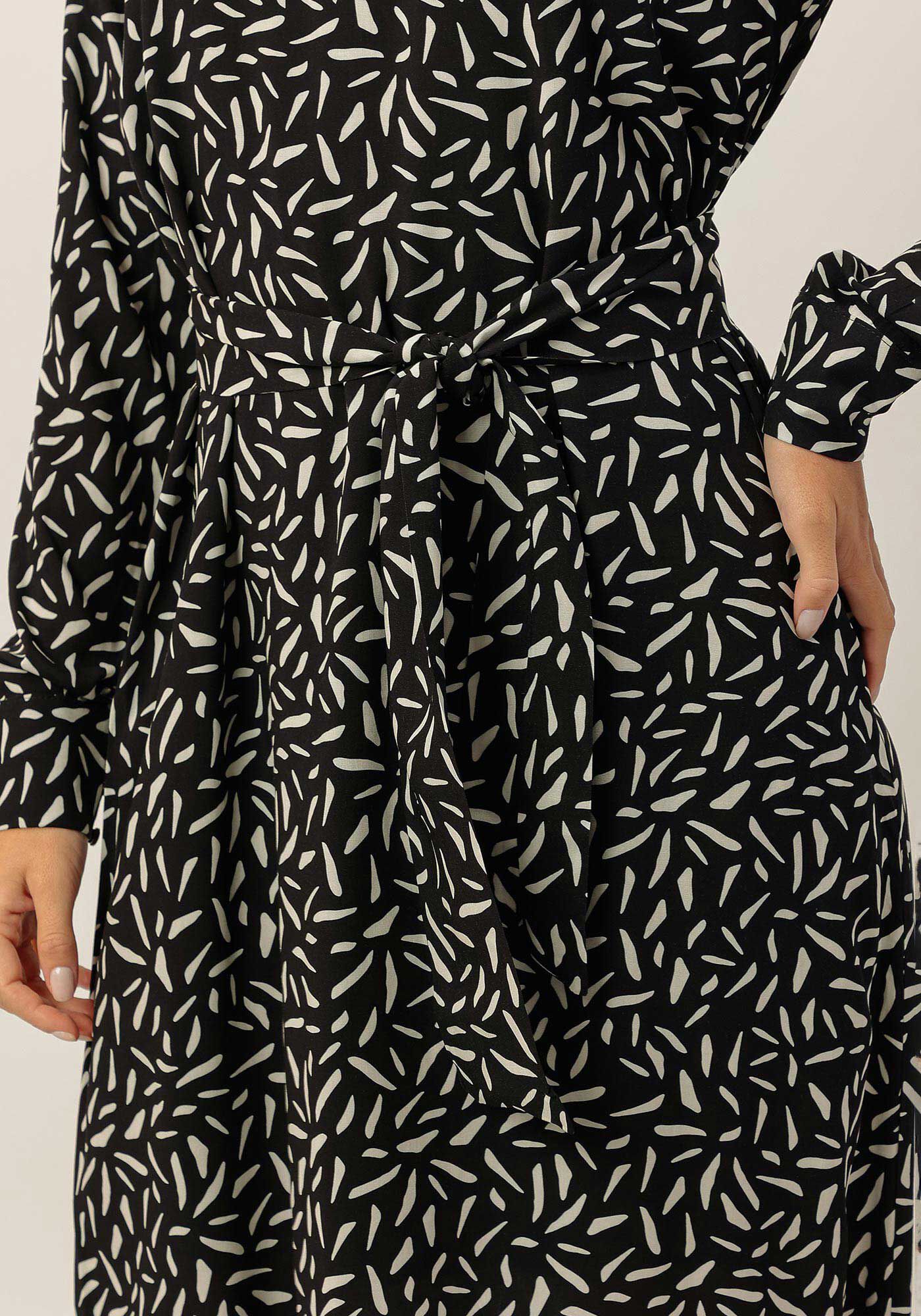 Vestido Midi Manga Longa Estampado com Cinto, , large.