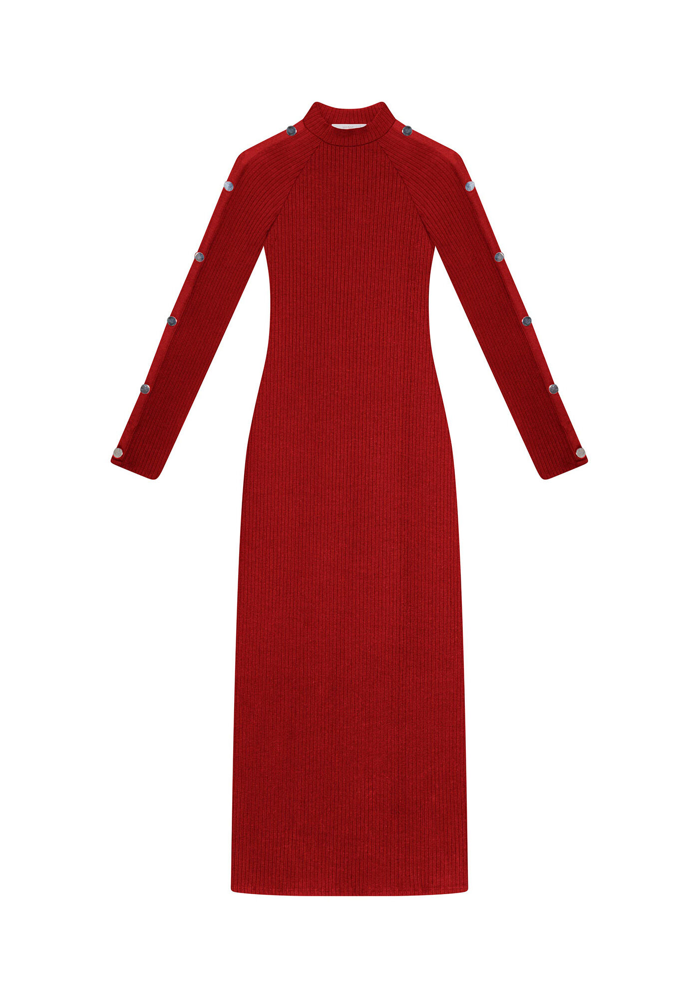 Vestido Manga Longa M&iacute;di Rebites Vermelho Bulgaria, , large.