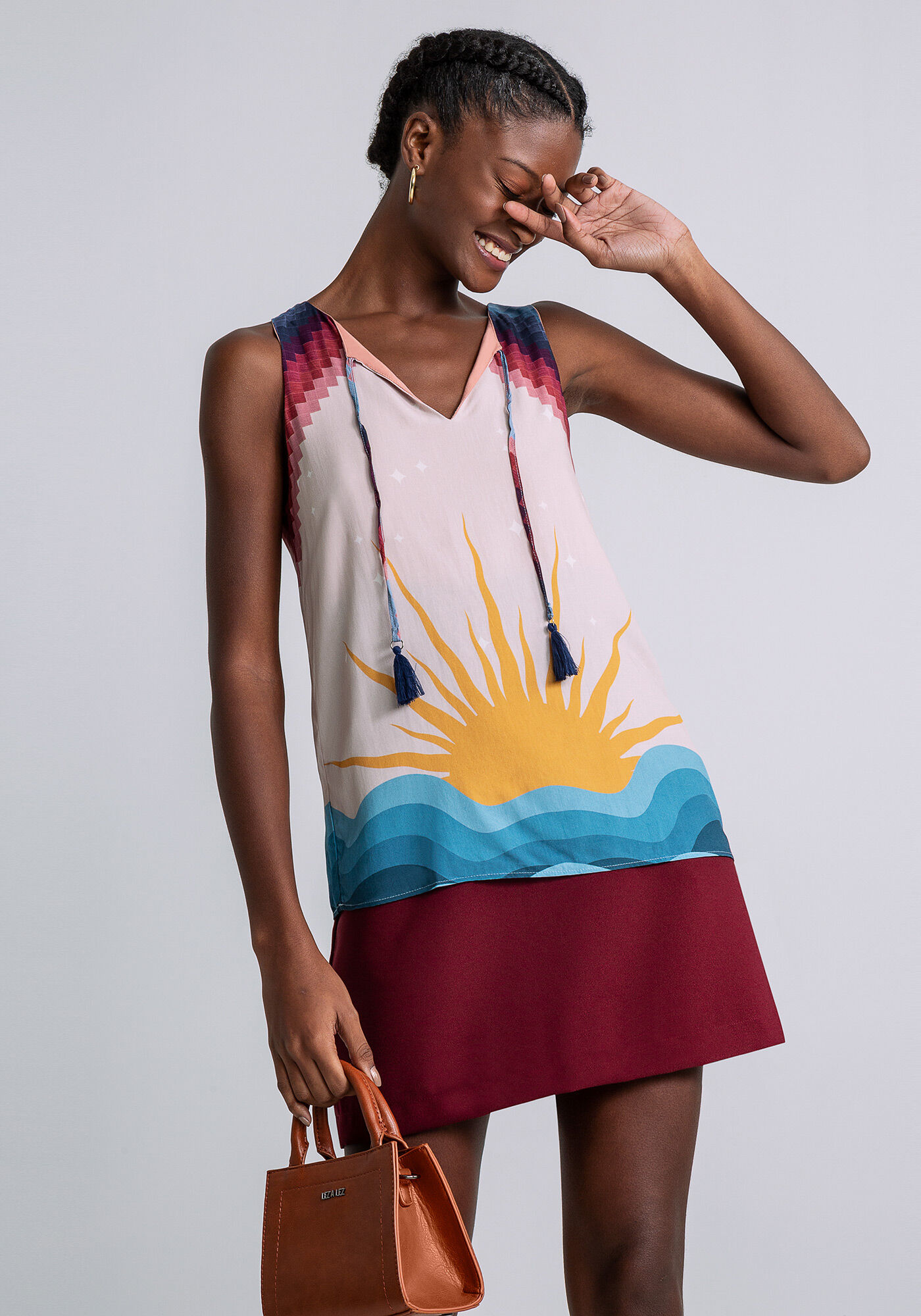 Blusa Amarra&ccedil;&atilde;o Decote Tassel Estampada, , large.