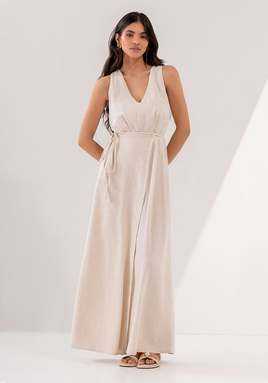 Vestido Longo em Tecido Sustentável Transpassado, . Vestido Longo em Tecido Sustentável Transpassado, , large.