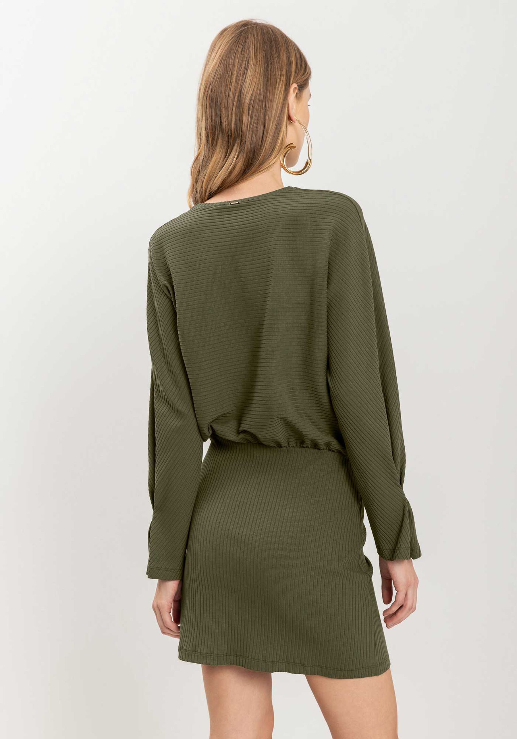 Vestido Curto De Manga Longa Em Malha Canelada De Viscose, . Vestido Curto De Manga Longa Em Malha Canelada De Viscose, , large.