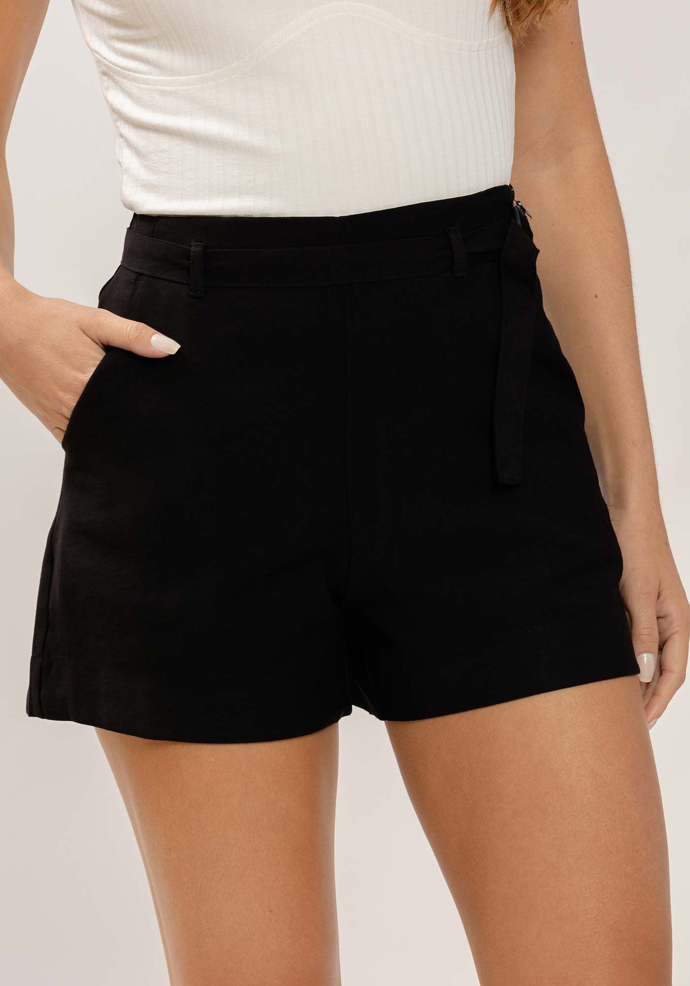 Shorts Cintura Alta com Cinto, PRETO REATIVO, large.