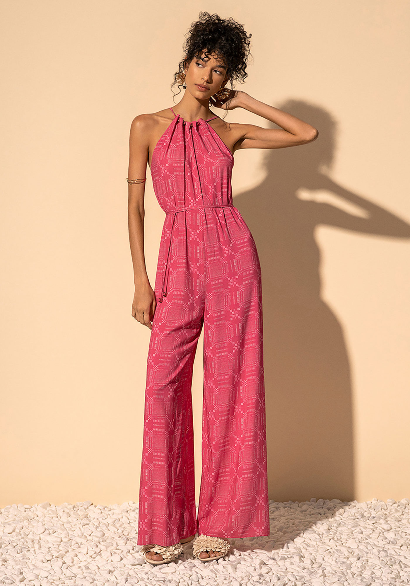 Macac&atilde;o Longo Estampado Com Cinto E Enfeites No Decote, CHECK ROSA, large.