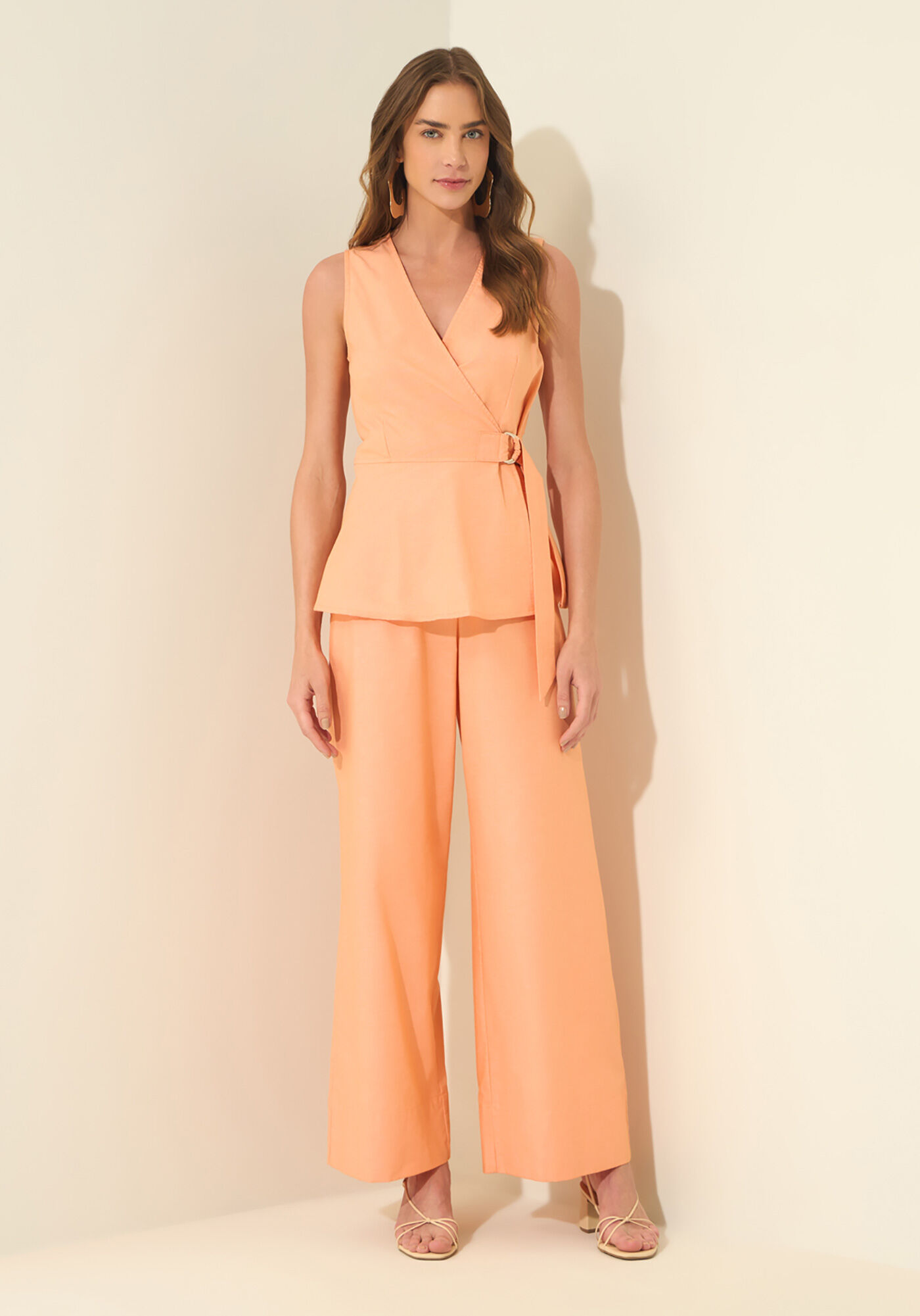 Blusa Transpassada Com Decote Em V, LARANJA SUMMERTIME, large.