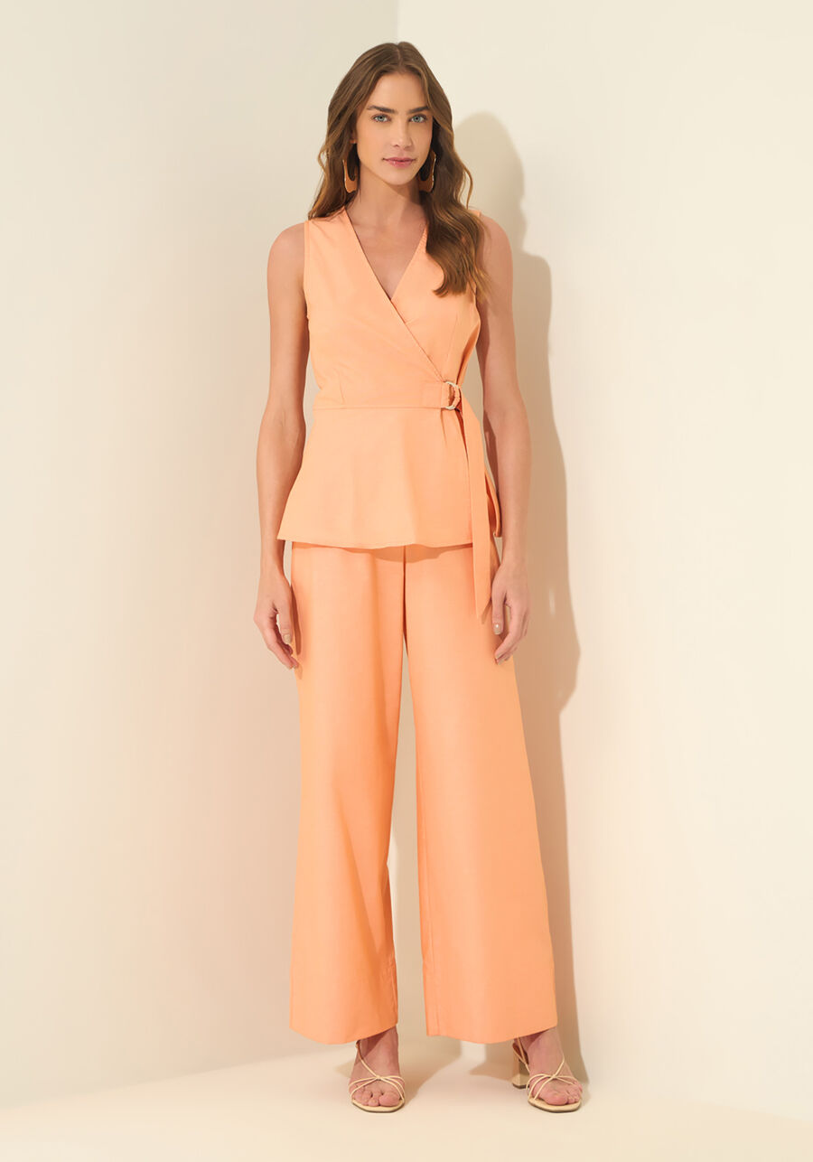 Blusa Transpassada Com Decote Em V, LARANJA SUMMERTIME. Blusa Transpassada Com Decote Em V, LARANJA SUMMERTIME, large.