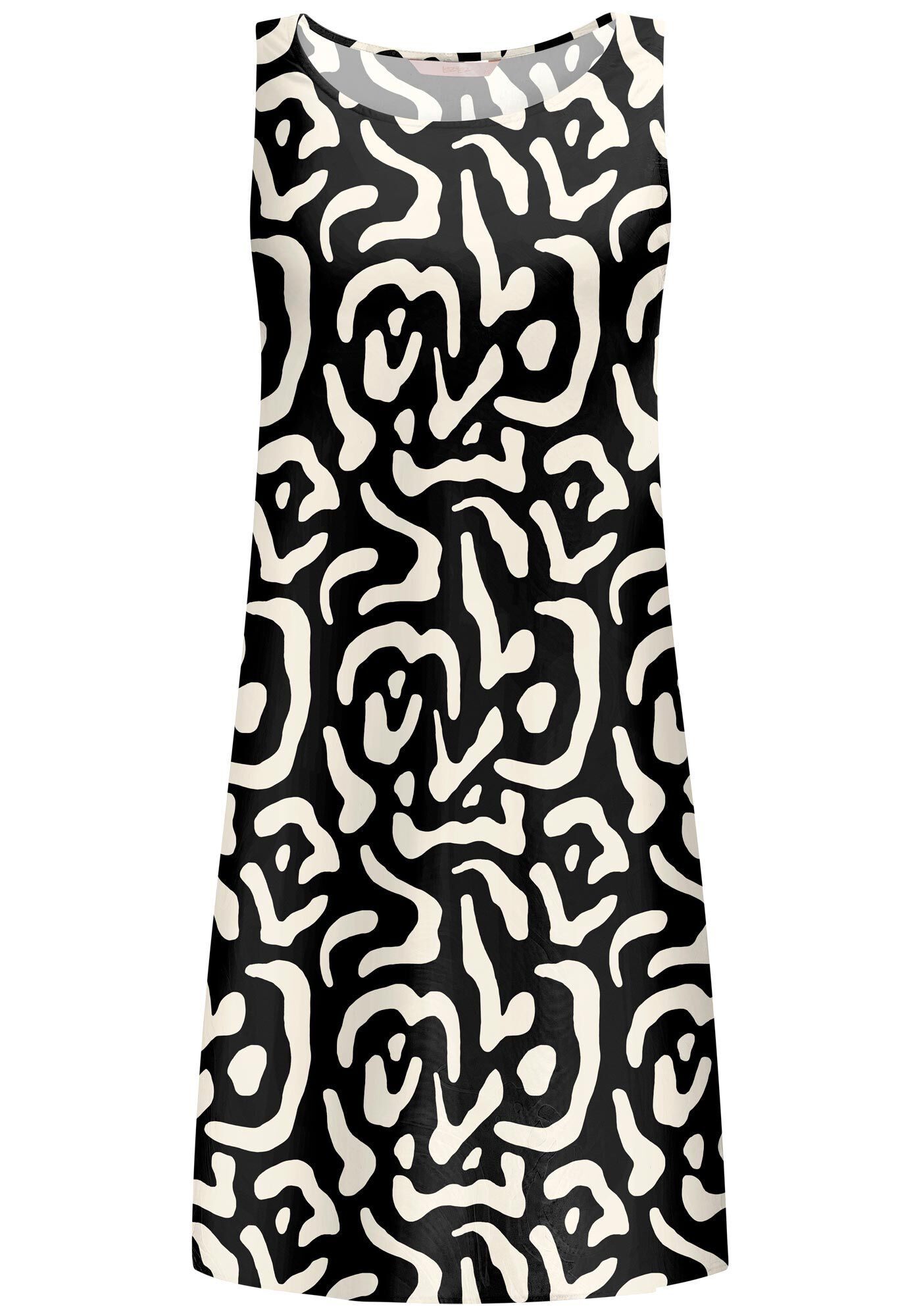 Vestido Curto em Viscose Estampado com Decote Redondo, , large.