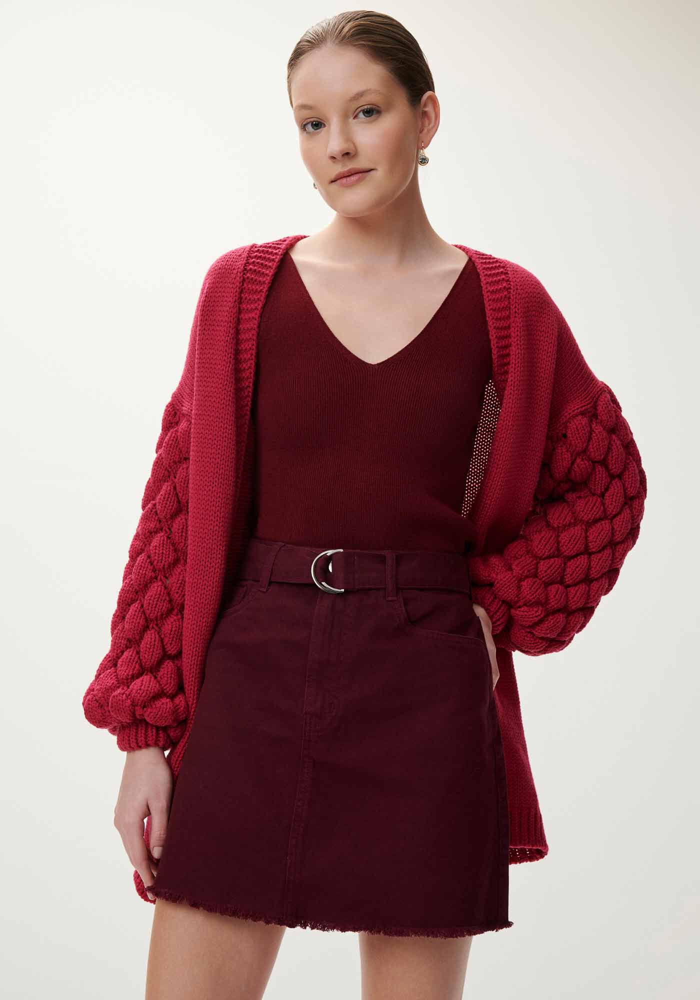 Saia Sarja Curta Cintura Alta com Cinto, , large.