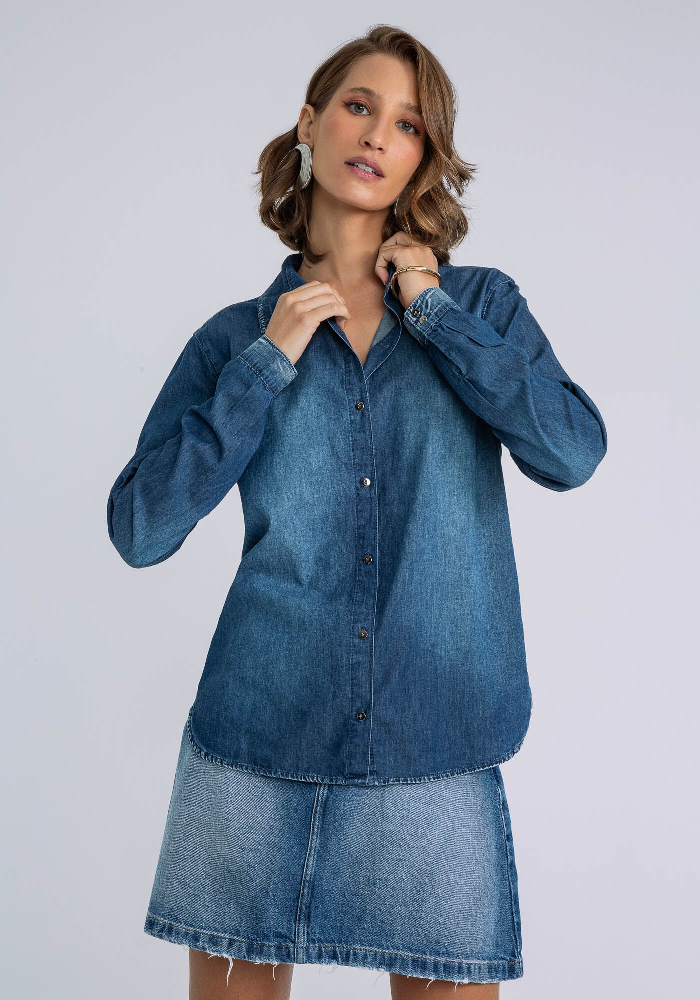 Camisa Jeans Manga Longa, JEANS, large.