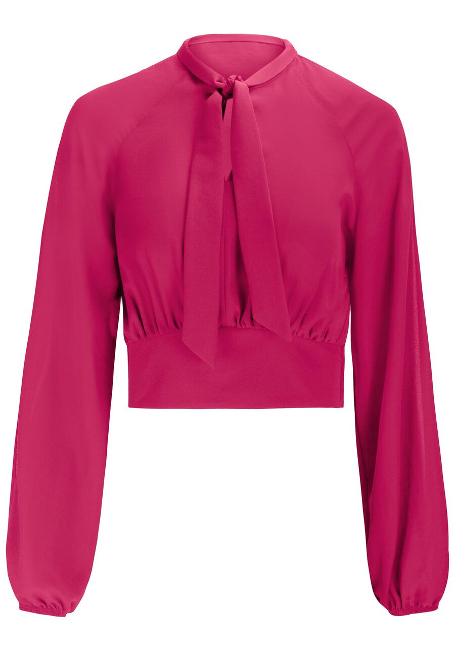 Blusa Manga Longa em Crepe com Amarração Gola, . Blusa Manga Longa em Crepe com Amarração Gola, , large.