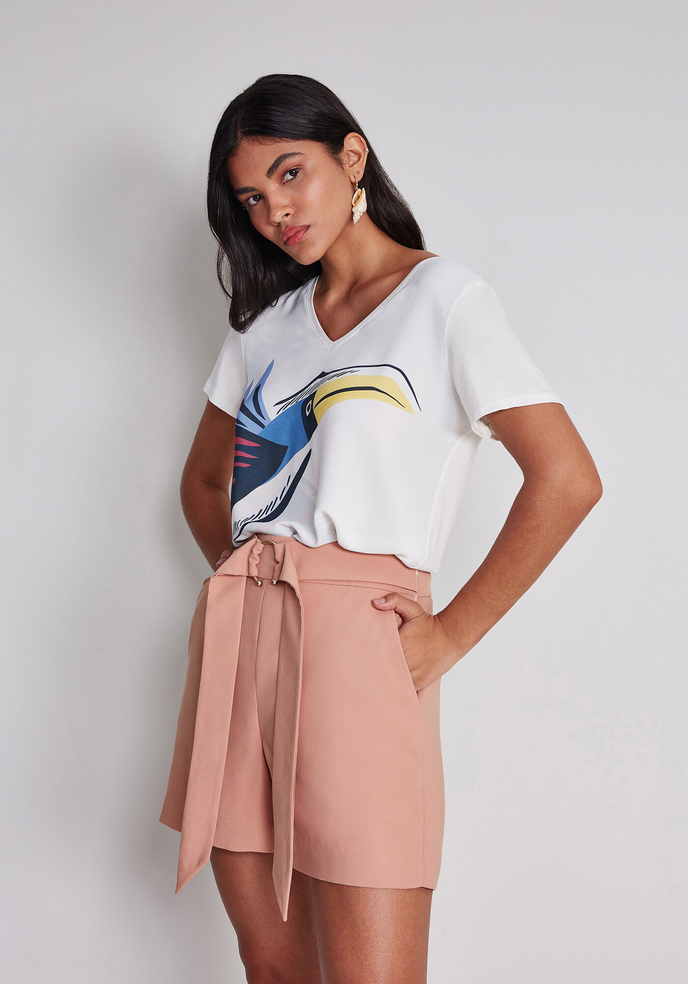 Shorts Cintura Alta Recorte C&oacute;s, , large.