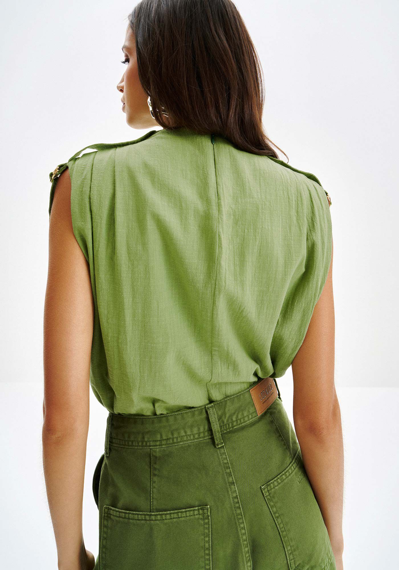 Blusa Muscle Tee com Pregas Ombros, VERDE LIRA, large.