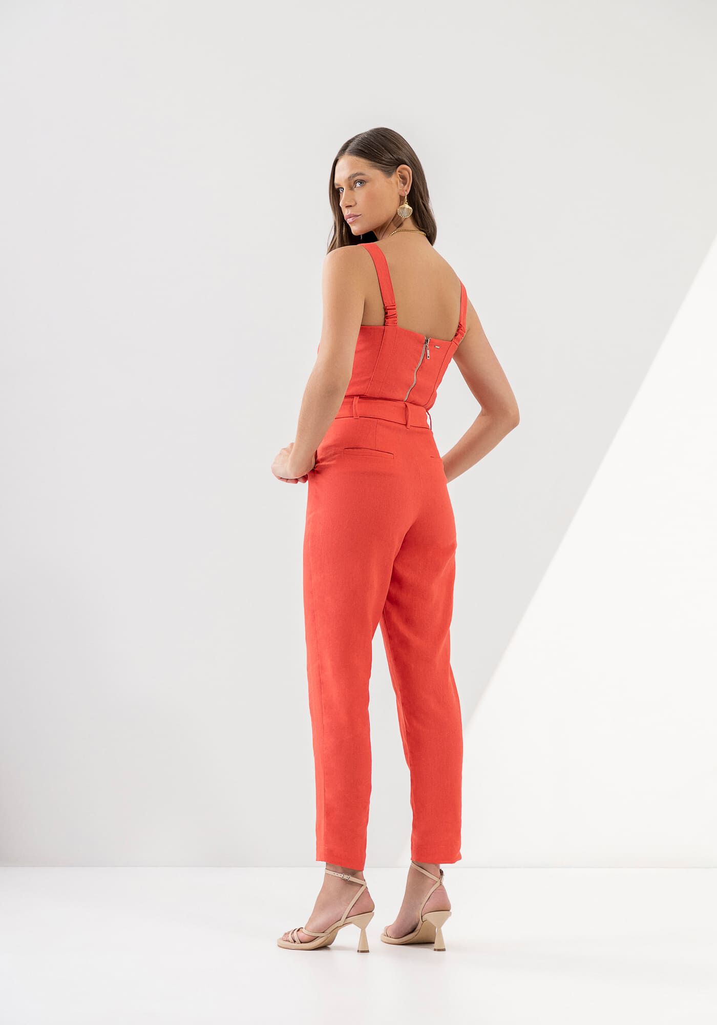 Cal&ccedil;a Carrot Alfaiataria em Linho com Cinto, , large.