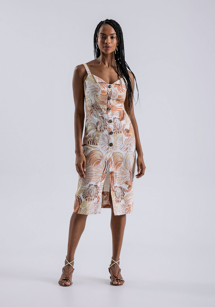 Vestido Midi Linho com Recorte Busto, . Vestido Midi Linho com Recorte Busto, , large.