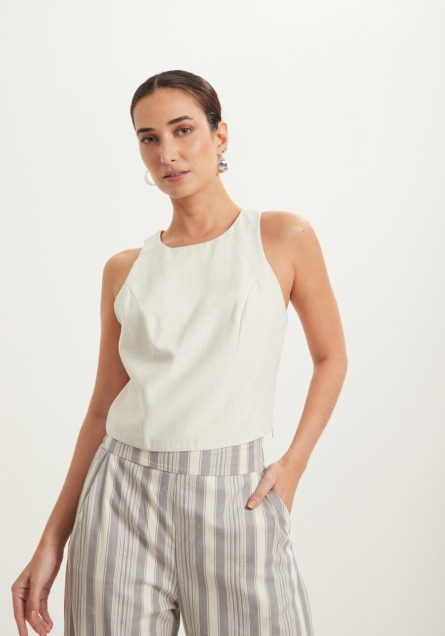 Blusa Cropped Sem Mangas Em Alfaiataria Com Decote Redondo, . Blusa Cropped Sem Mangas Em Alfaiataria Com Decote Redondo, , large.