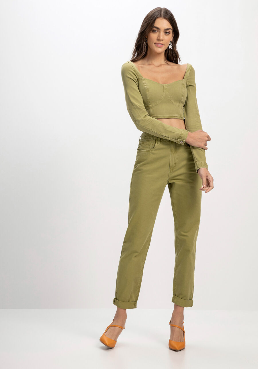 Blusa Sarja Cropped Manga Longa com Recorte Busto, . Blusa Sarja Cropped Manga Longa com Recorte Busto, , large.