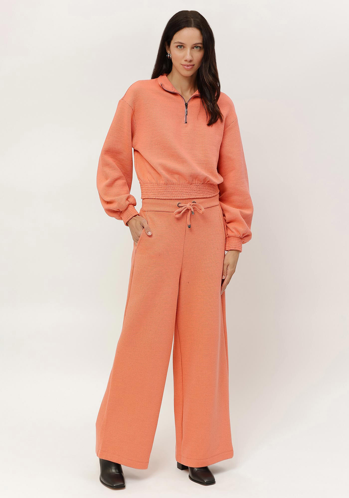 Cal&ccedil;a Pantalona em Moletom Texturizado, SALMAO CAMELIA, large.