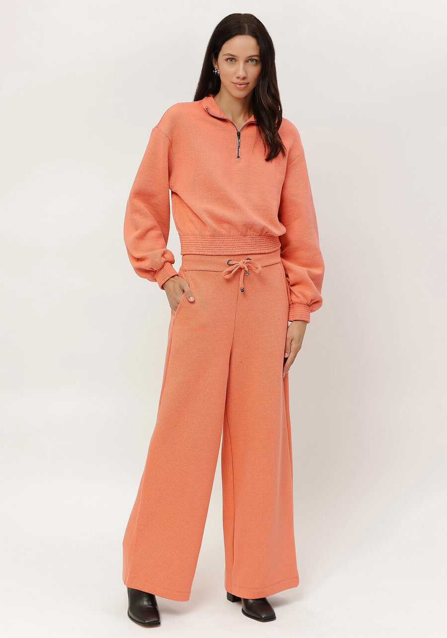 Calça Pantalona em Moletom Texturizado, SALMAO CAMELIA. Calça Pantalona em Moletom Texturizado, SALMAO CAMELIA, large.