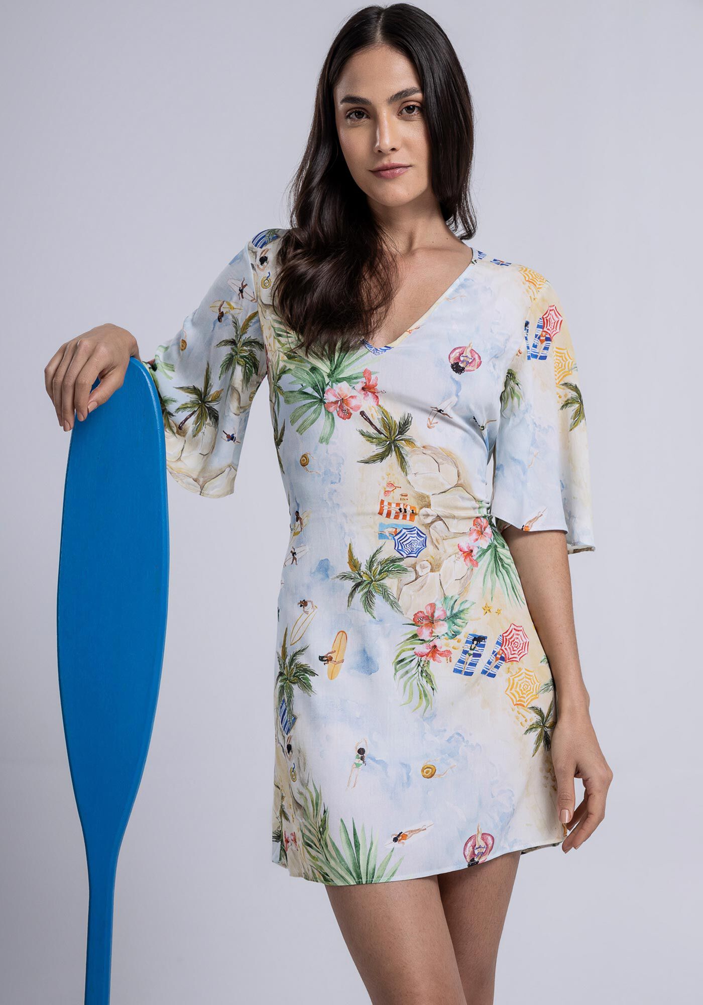 Vestido de viscose curto estampado 2025