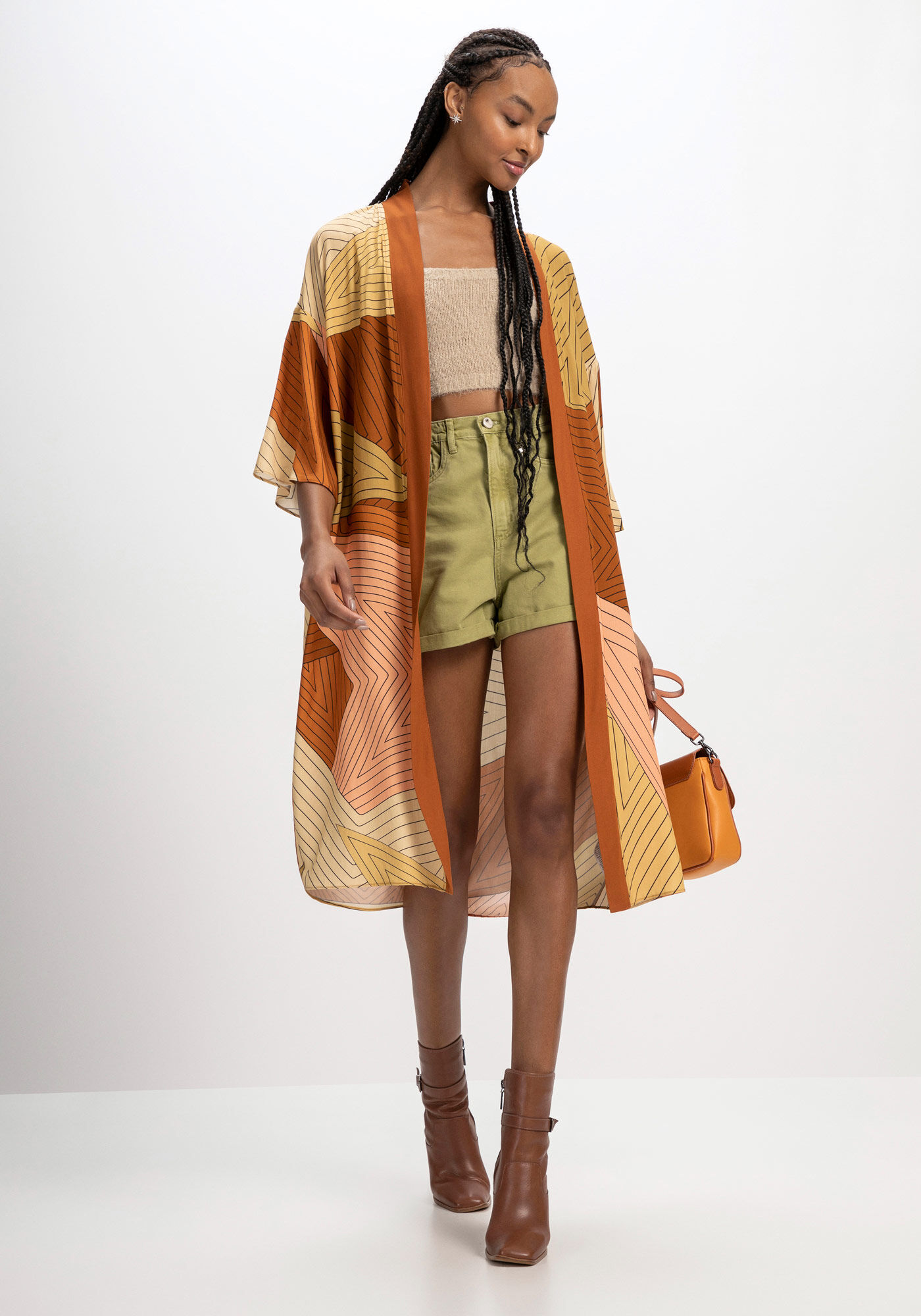 Kimono Alongado Estampado com Faixa, ESTRELAS, large.