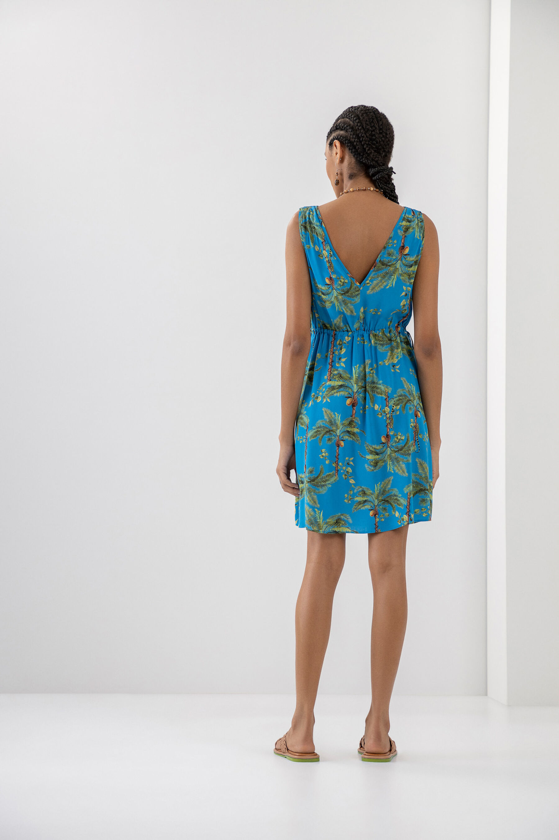 Vestido Curto Estampado em Viscose com Amarração, . Vestido Curto Estampado em Viscose com Amarração, , large.