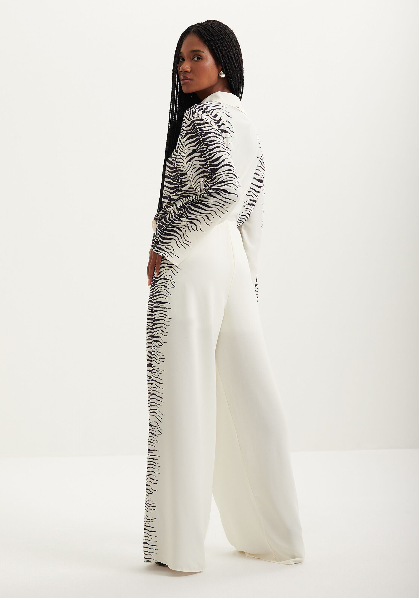 Cal&ccedil;a Reta Estampada Com Cintura Alta E Cord&atilde;o, , large.