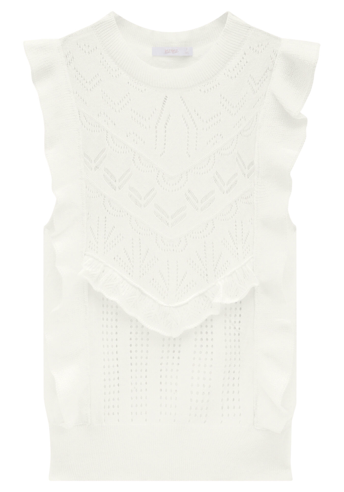 Blusa sem Mangas em Tric&ocirc; com Babados, , large.