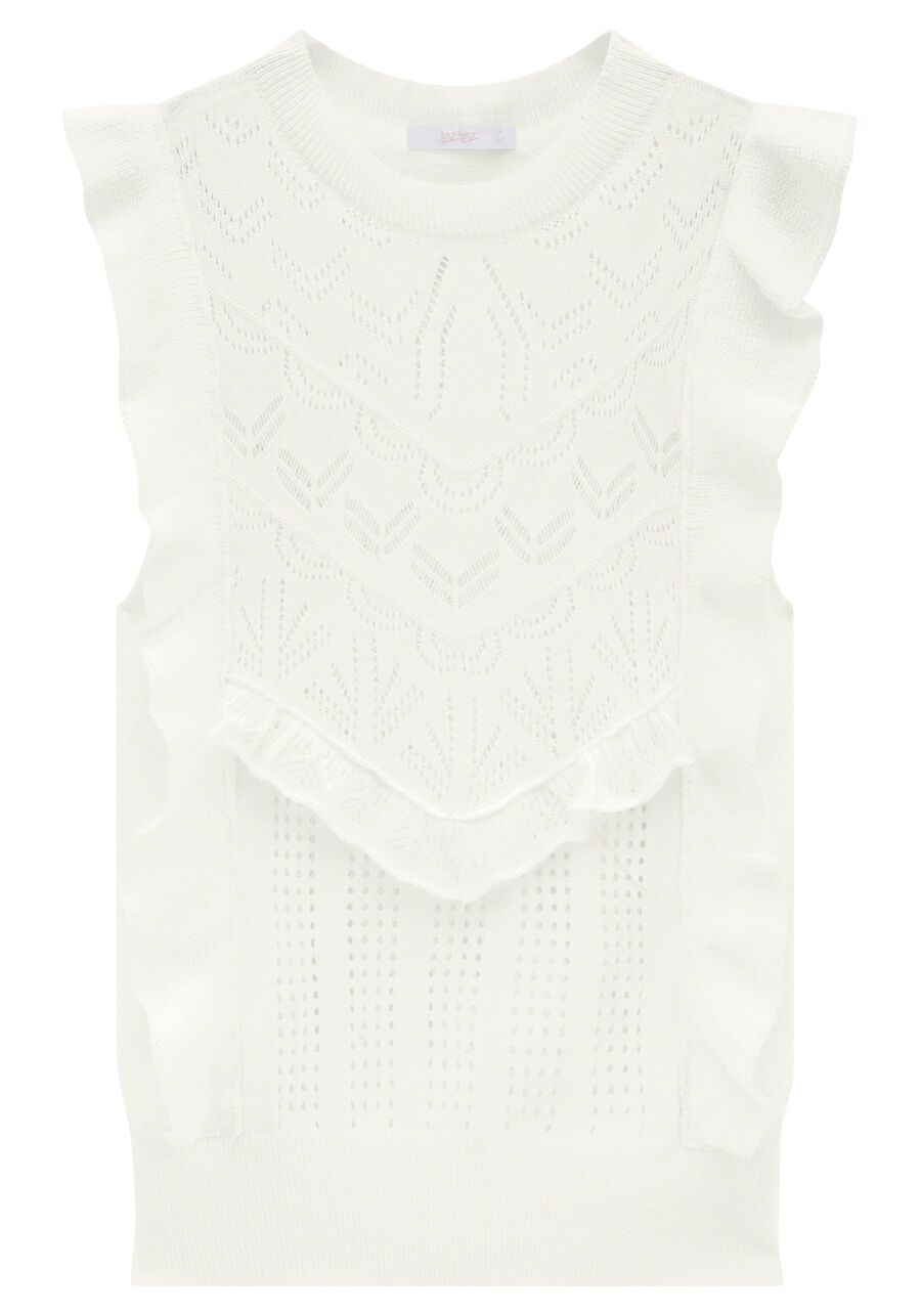 Blusa sem Mangas em Tricô com Babados, . Blusa sem Mangas em Tricô com Babados, , large.