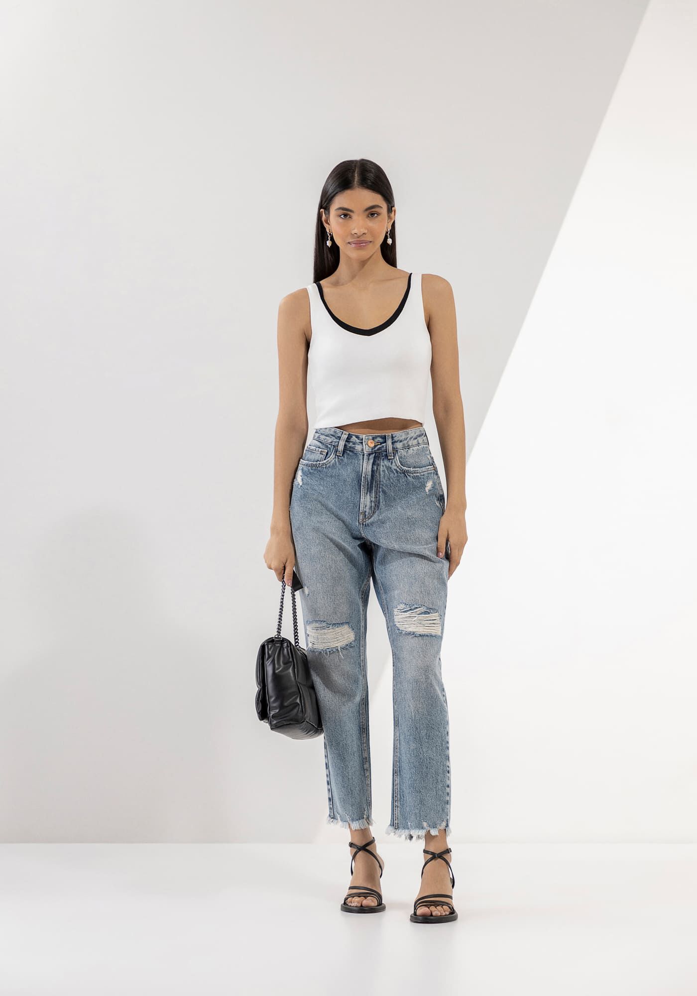 Cal a Jeans Mom Super Alta Cropped Destroyed Lez a Lez
