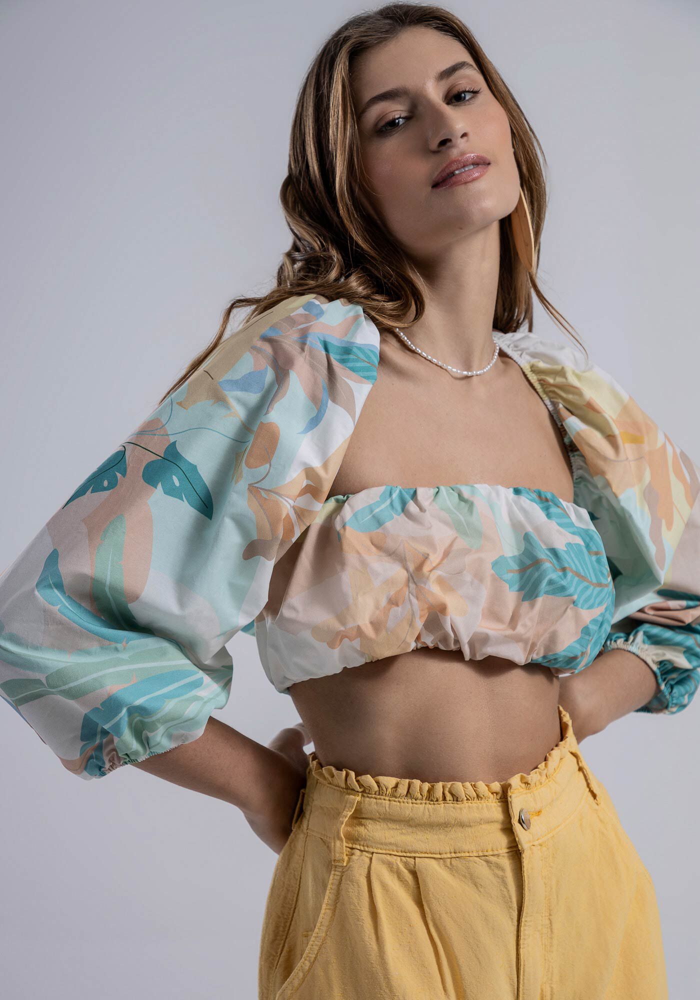 Blusa Manga Bufante em Tecido Atlanta com Top, , large.