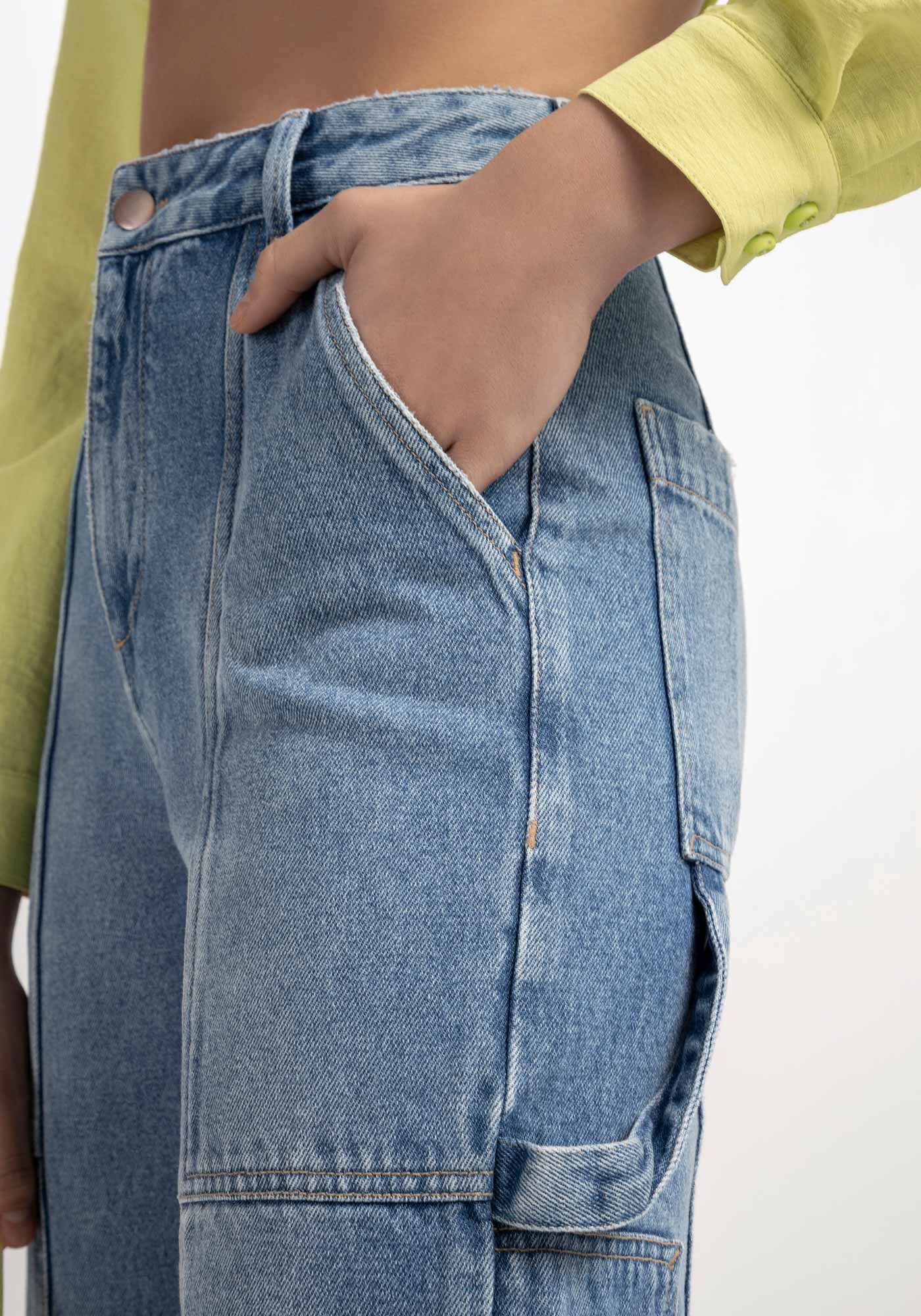 Cal&ccedil;a Jeans Reta Super Alta com Pespontos, , large.