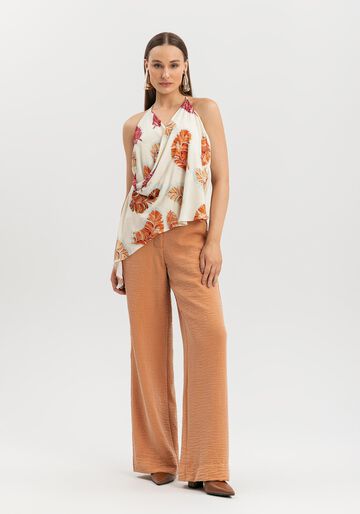 Blusa Assimétrica Frente Única Estampada, BANANEIRA BEGE. Blusa Assimétrica Frente Única Estampada, BANANEIRA BEGE, large.