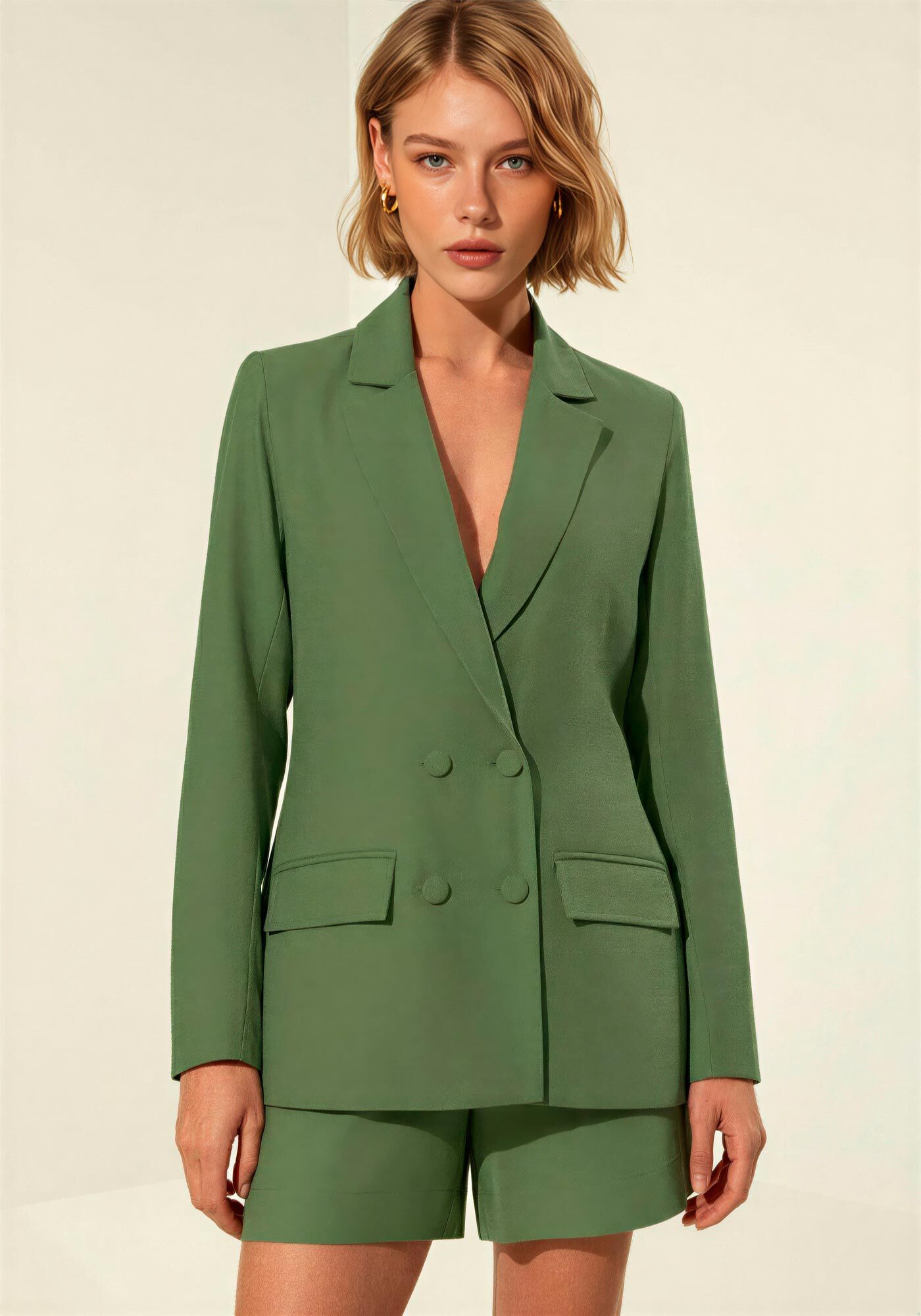 Blazer De Mangas Longas Com Lapelas E Bot&otilde;es Forrados, VERDE AGENA, large.