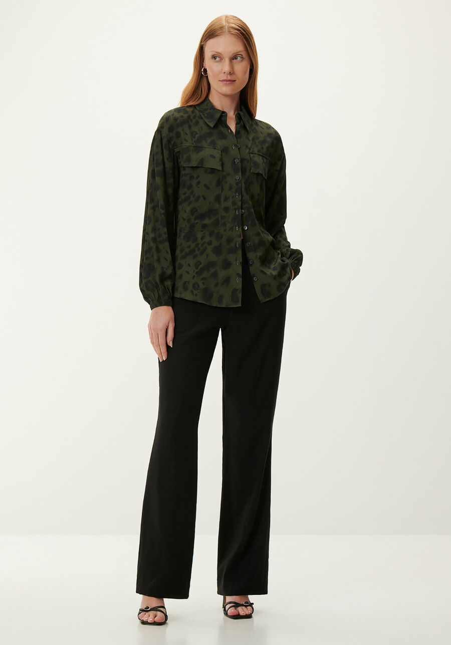 Camisa Estampada em Viscose com Bolsos, FOREST. Camisa Estampada em Viscose com Bolsos, FOREST, large.
