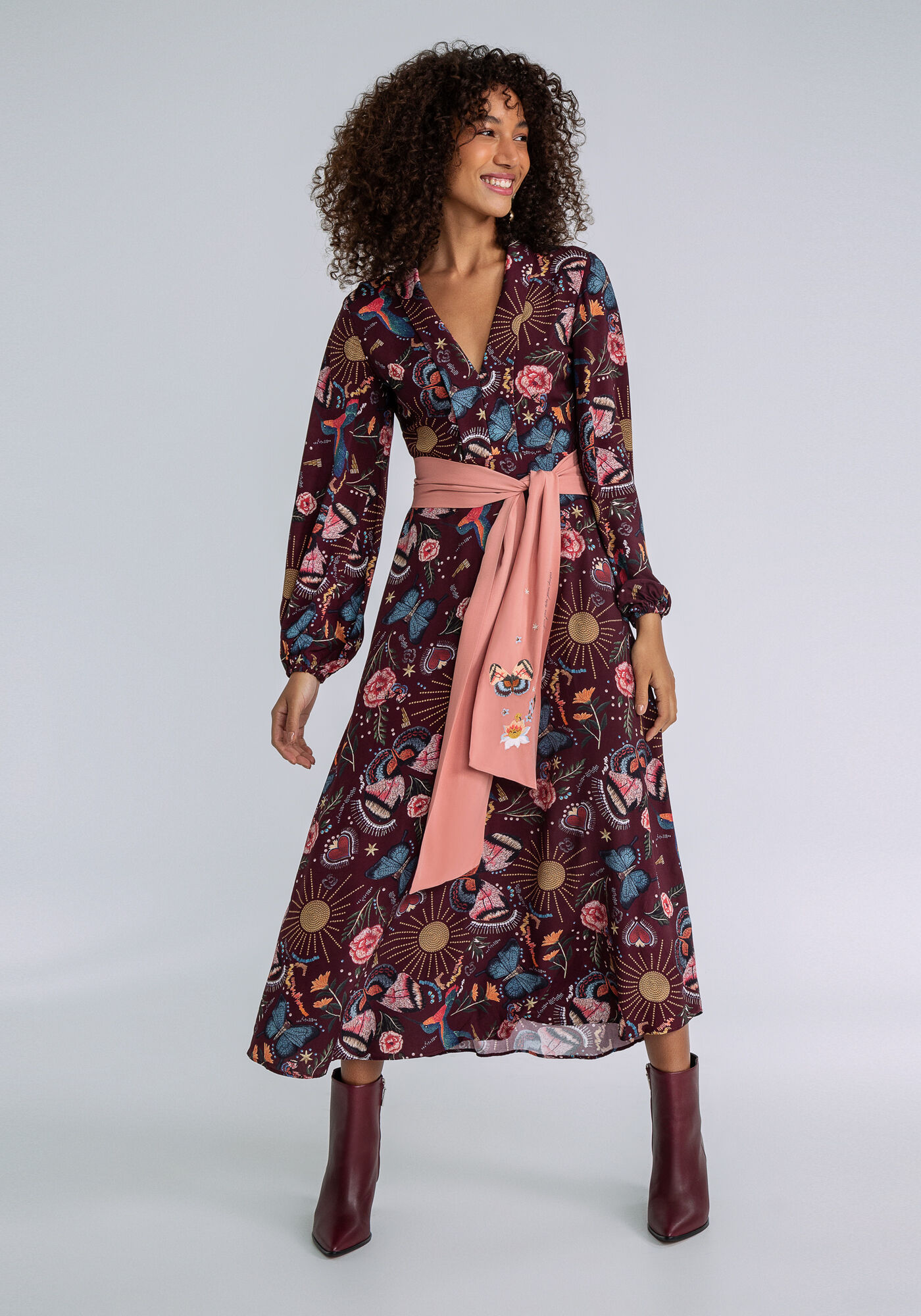 Vestido Estampado M&iacute;di com Faixa, JARDIM BORDADO, large.