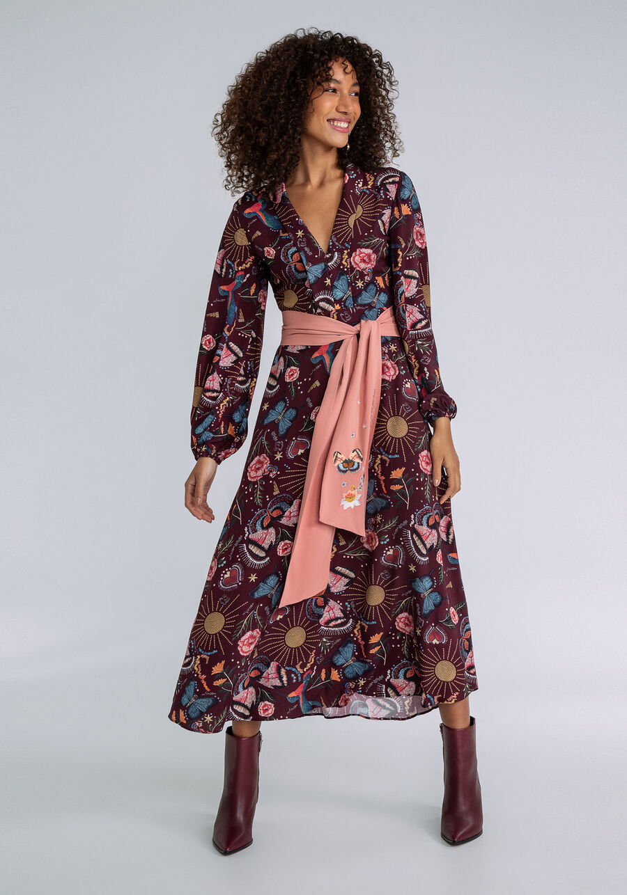 Vestido Estampado Mídi com Faixa, JARDIM BORDADO. Vestido Estampado Mídi com Faixa, JARDIM BORDADO, large.