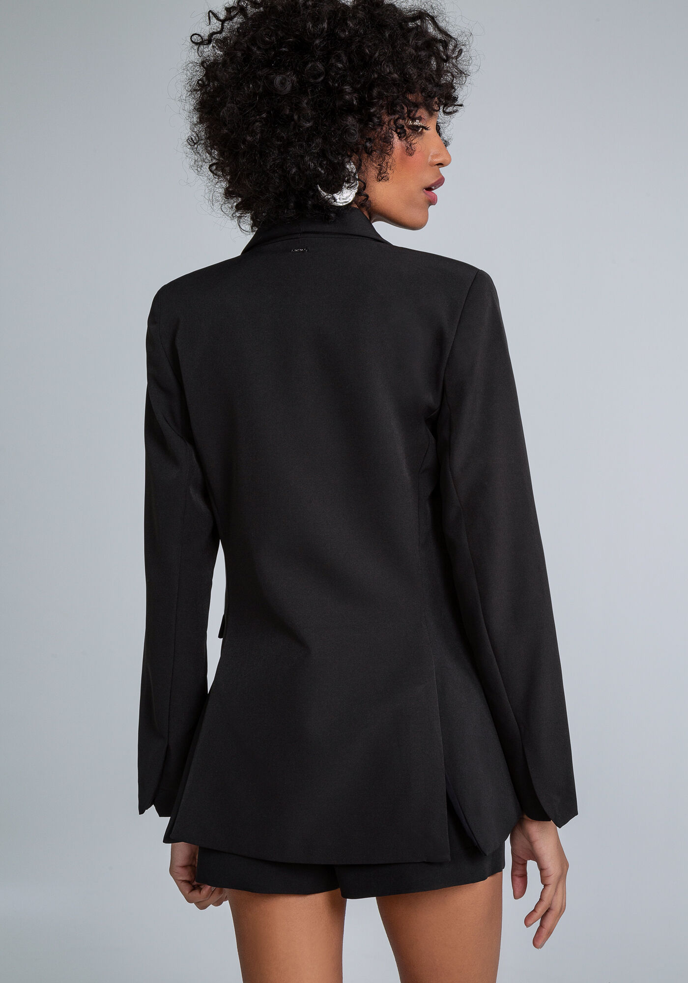 Blazer com Gola Bot&otilde;es, PRETO, large.