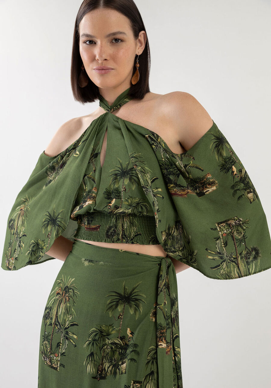 Blusa Estampada em Viscose com Máxi Mangas, . Blusa Estampada em Viscose com Máxi Mangas, , large.