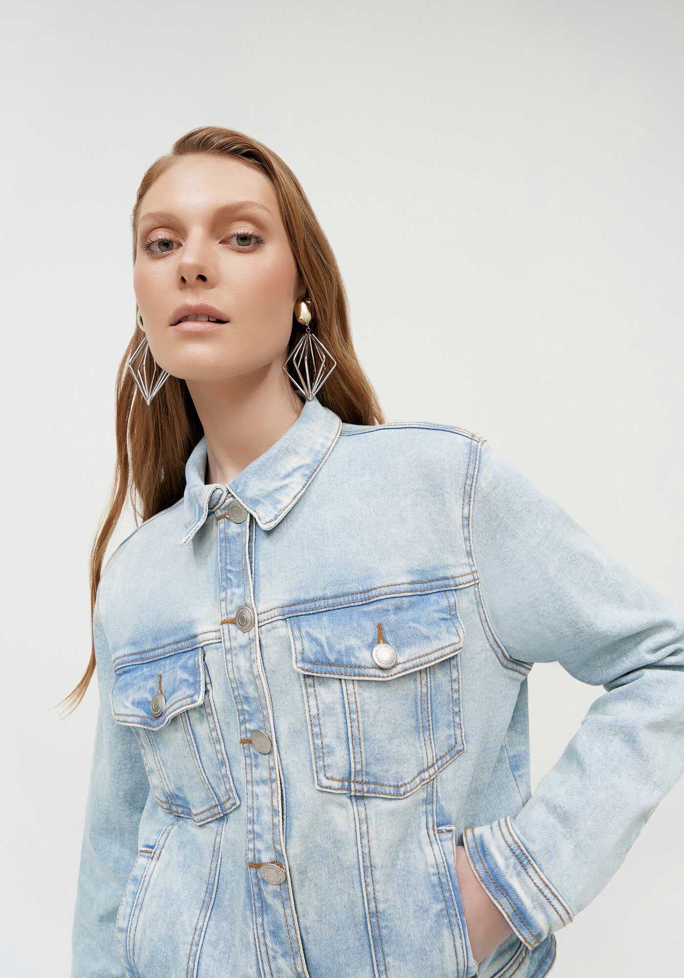 Jaqueta Jeans Marmorizada com Elasticidade, , large.