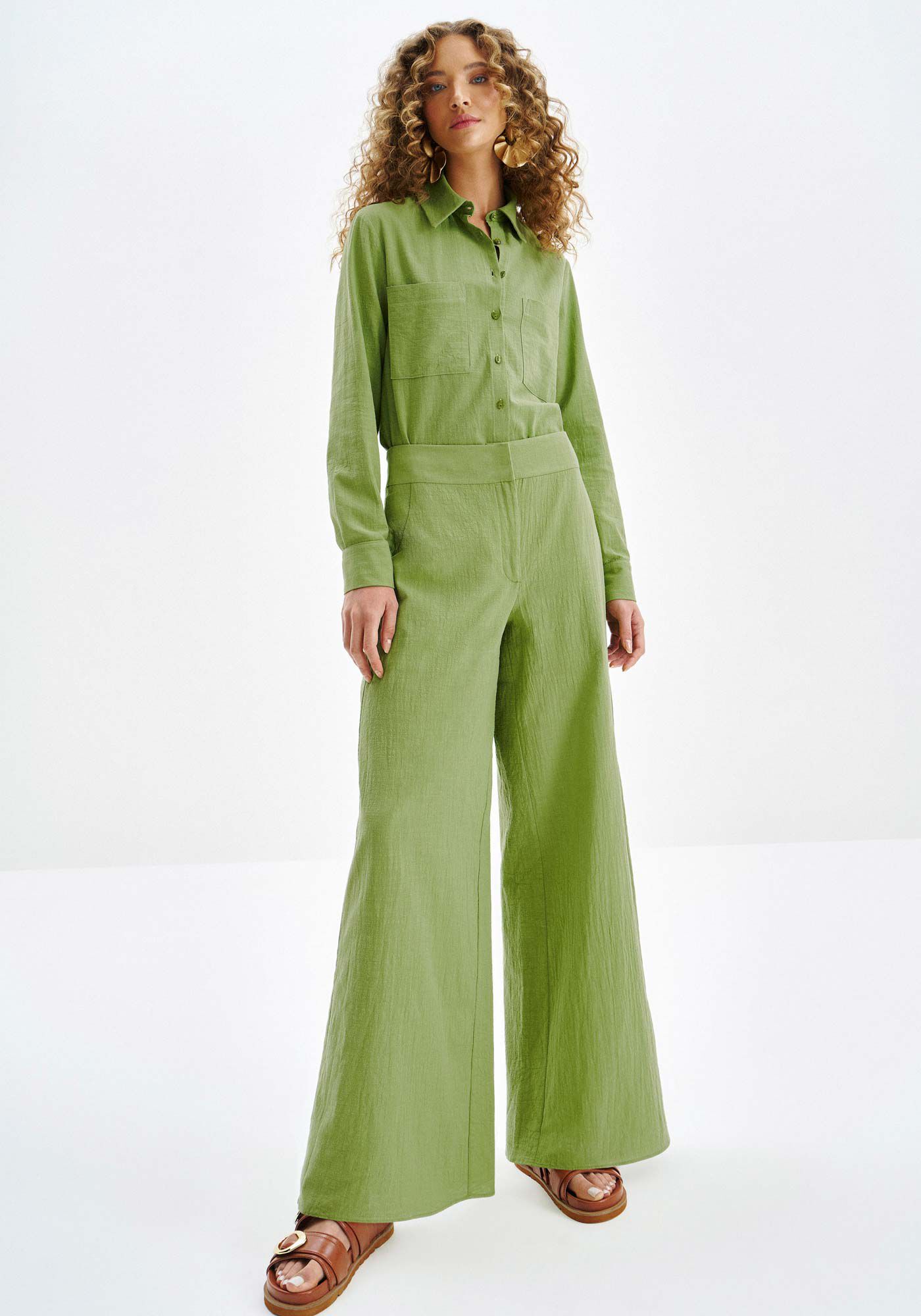 Cal&ccedil;a Reta Alfaiataria com Cintura M&eacute;dia, VERDE LIRA, large.