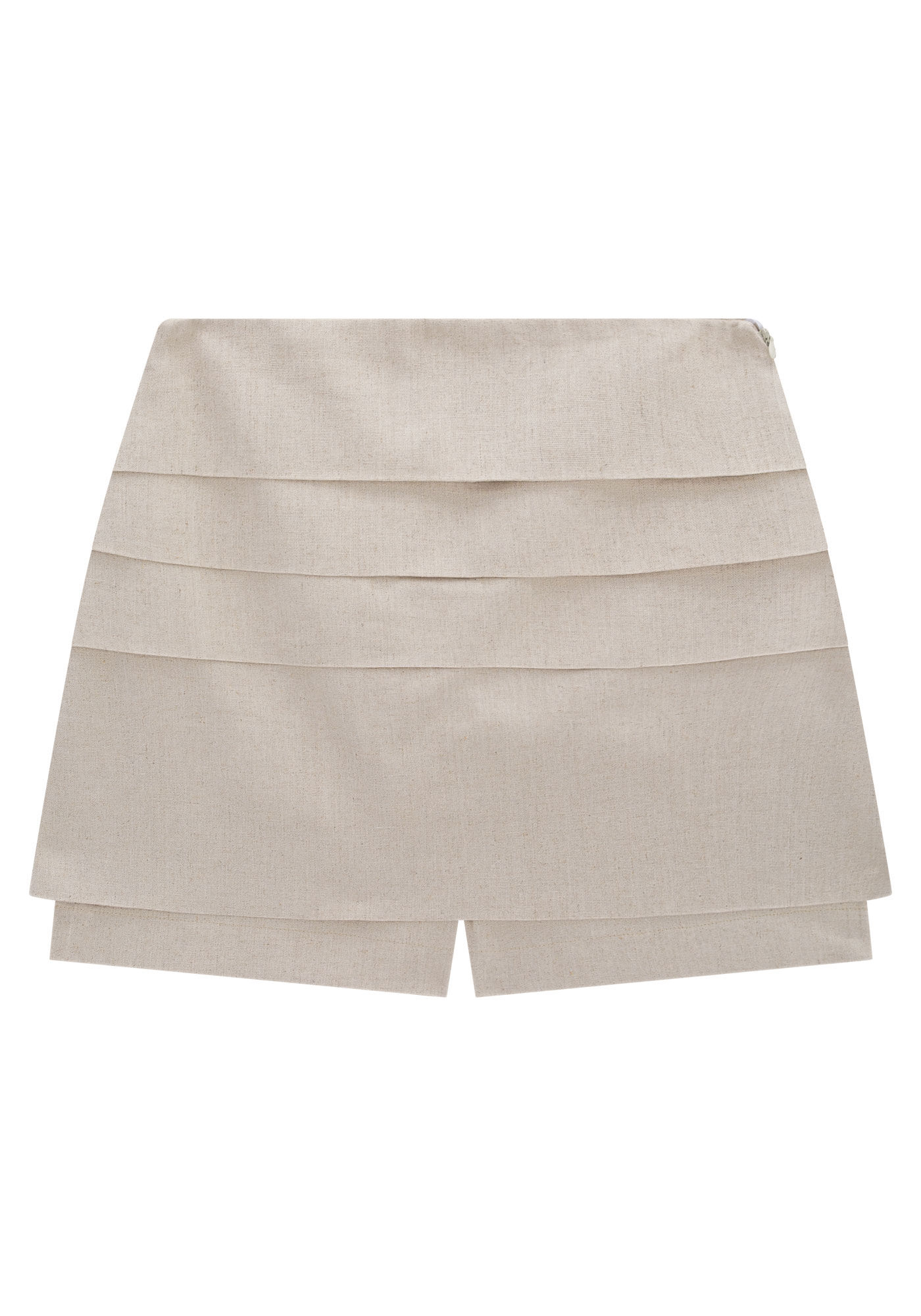 Shorts Saia em Linho com Recortes Sobrepostos, , large.